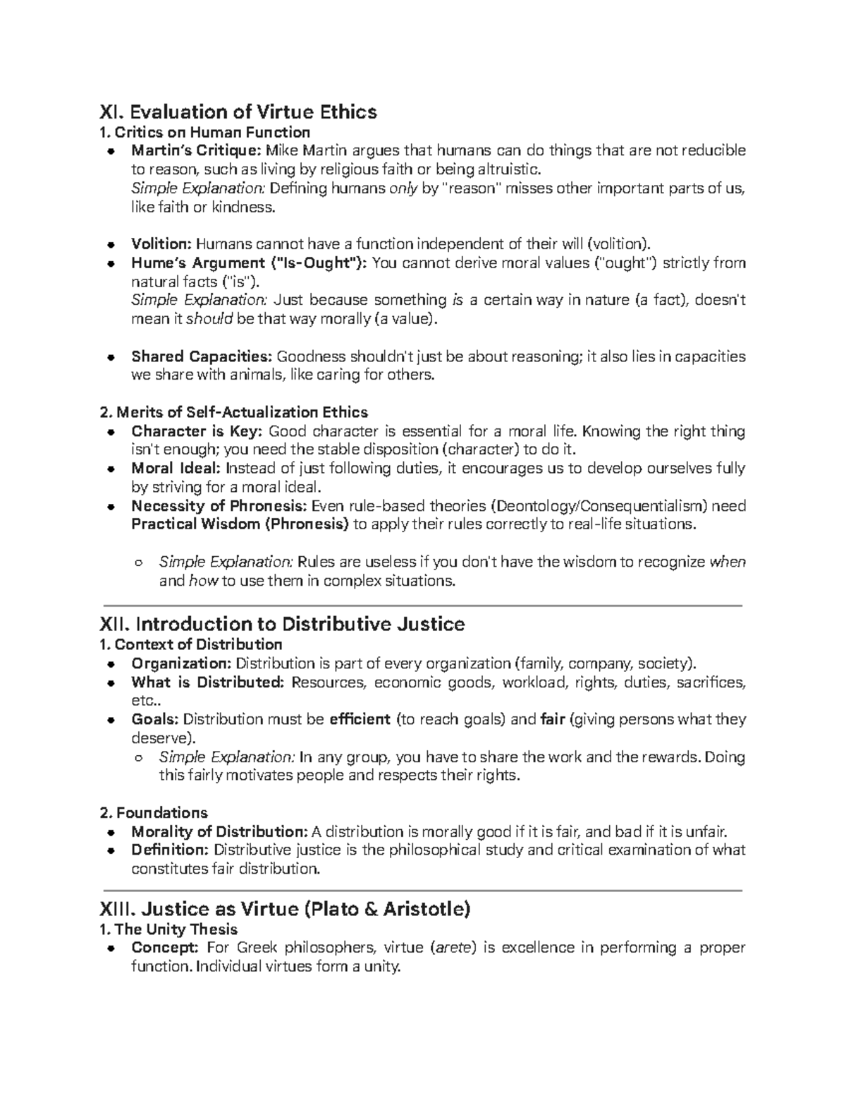 Ethics V2: Evaluation of Virtue Ethics & Distributive Justice - Studocu