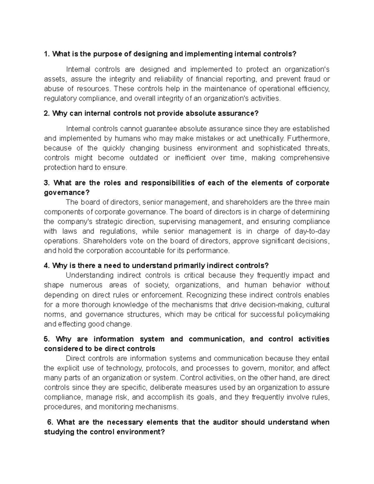 Discussion Forum: Internal Control Considerations Explained - Studocu