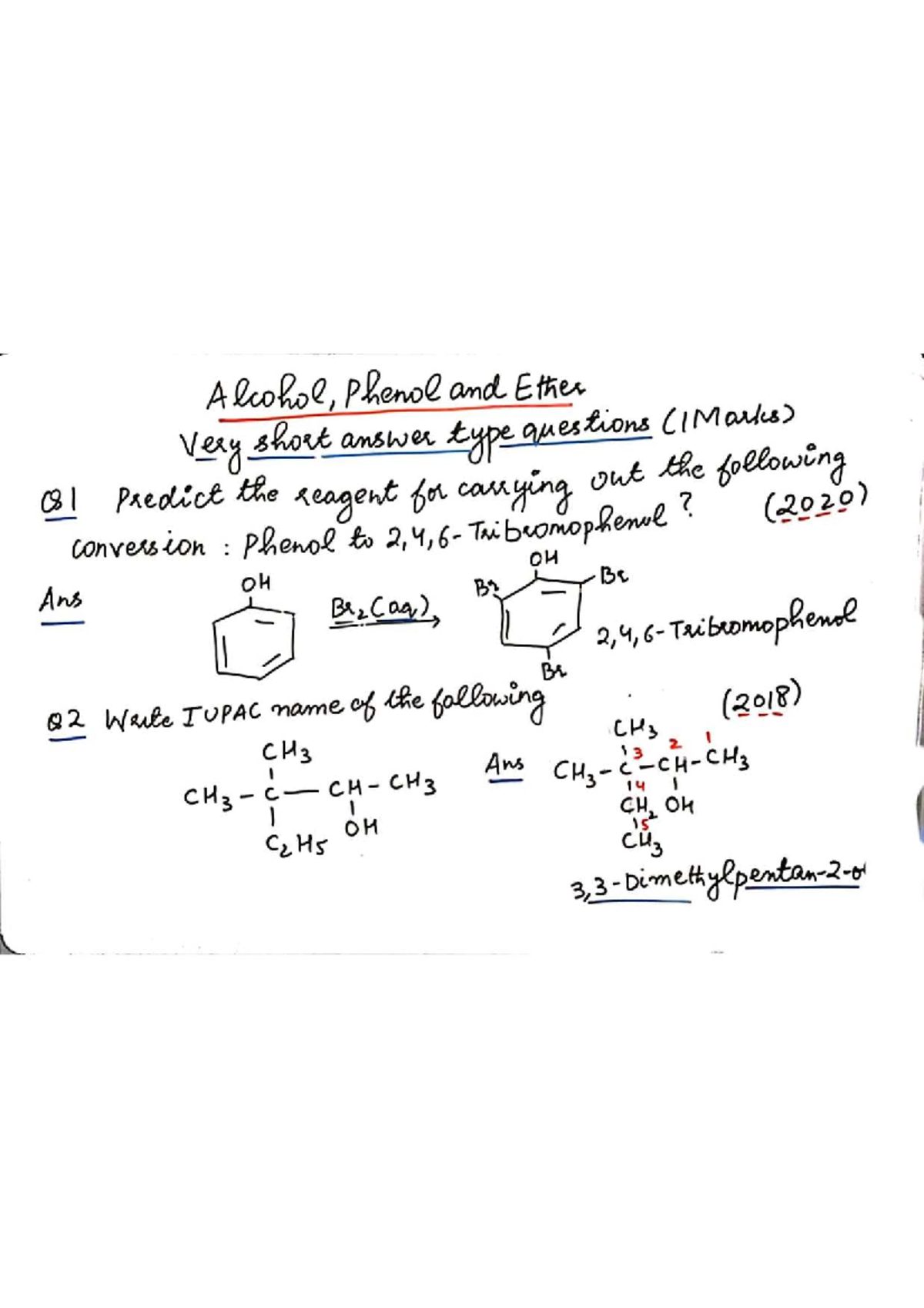 Alcohol, Phenol and Ether PYQ (Previous Year Questions) 081 - Studocu