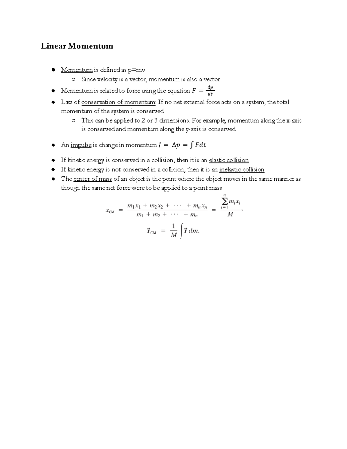 Week 8 - Linear Momentum Momentum is defined as p=mv Since velocity is ...