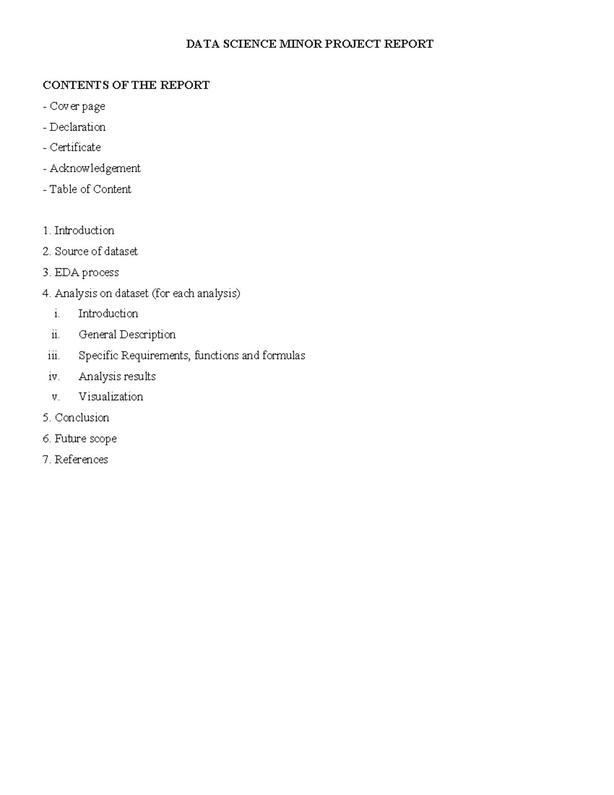 DATA SCIENCE MINOR PROJECT REPORT FORMAT - Studocu
