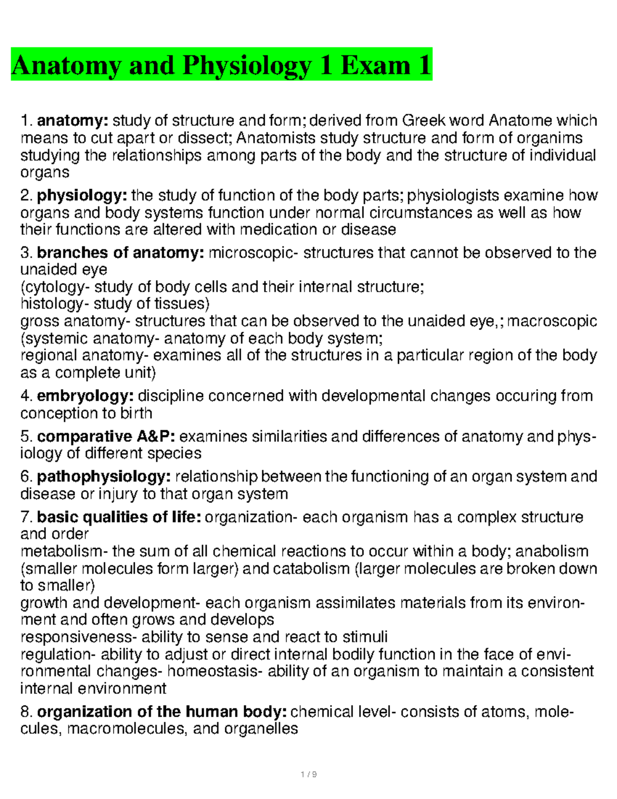 解剖学 1 Anatomy 1 Anatomy and Physiology 101-Chapters 1-3 Study Guide -MSJC