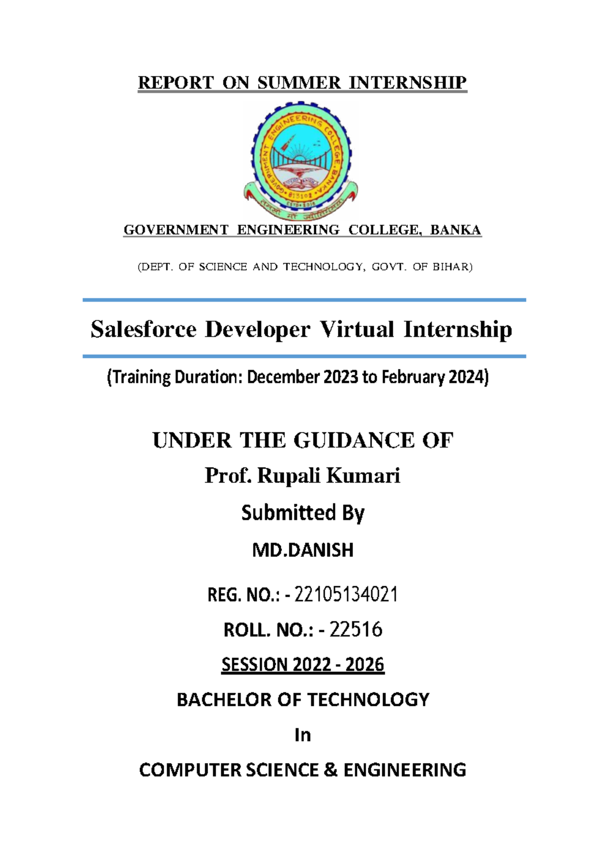 Salesforce Developer Virtual Internship Report (B.Tech CSE, 2022-2026 ...