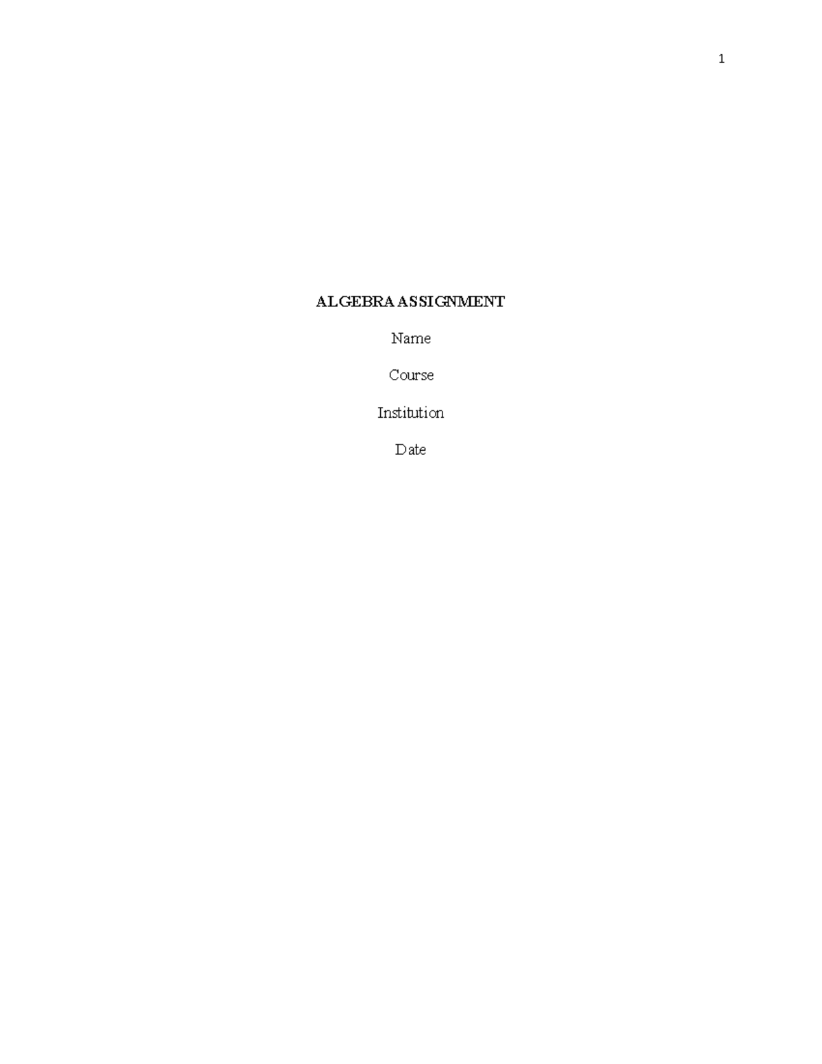 Algebra - Assignment Questions & Solutions (Course Code: MATH101) - Studocu