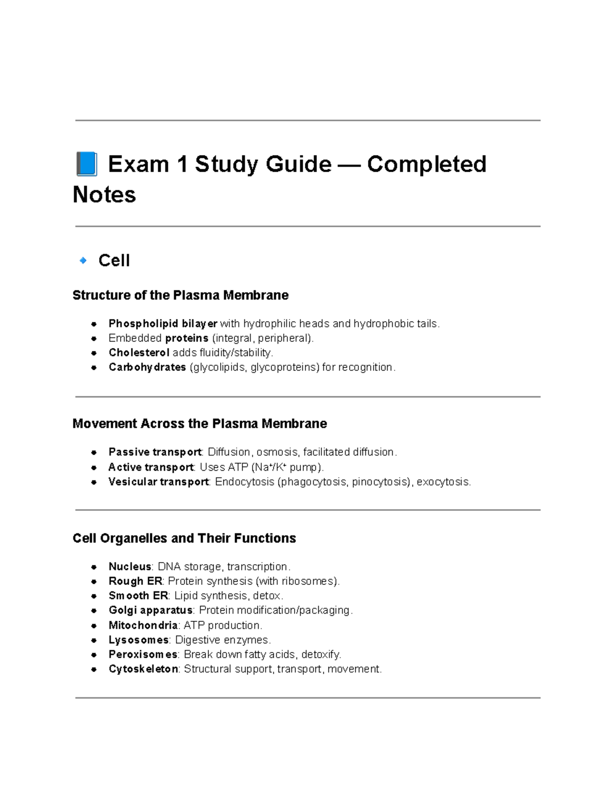 Exam 1 Study Guide - INB446L: Cell and Tissue Structures Overview - Studocu