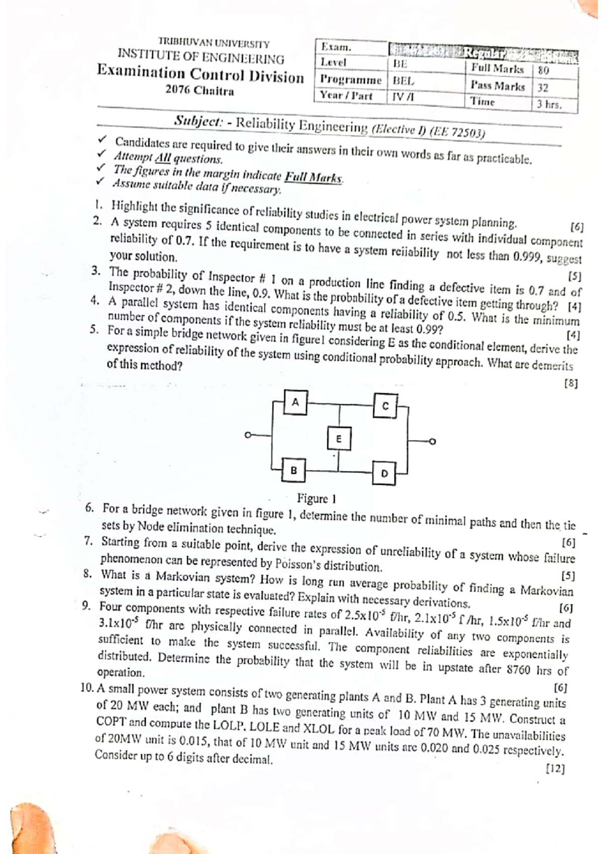 Reliability engineering exam questions (EE 72503) - Tribhuvan ...