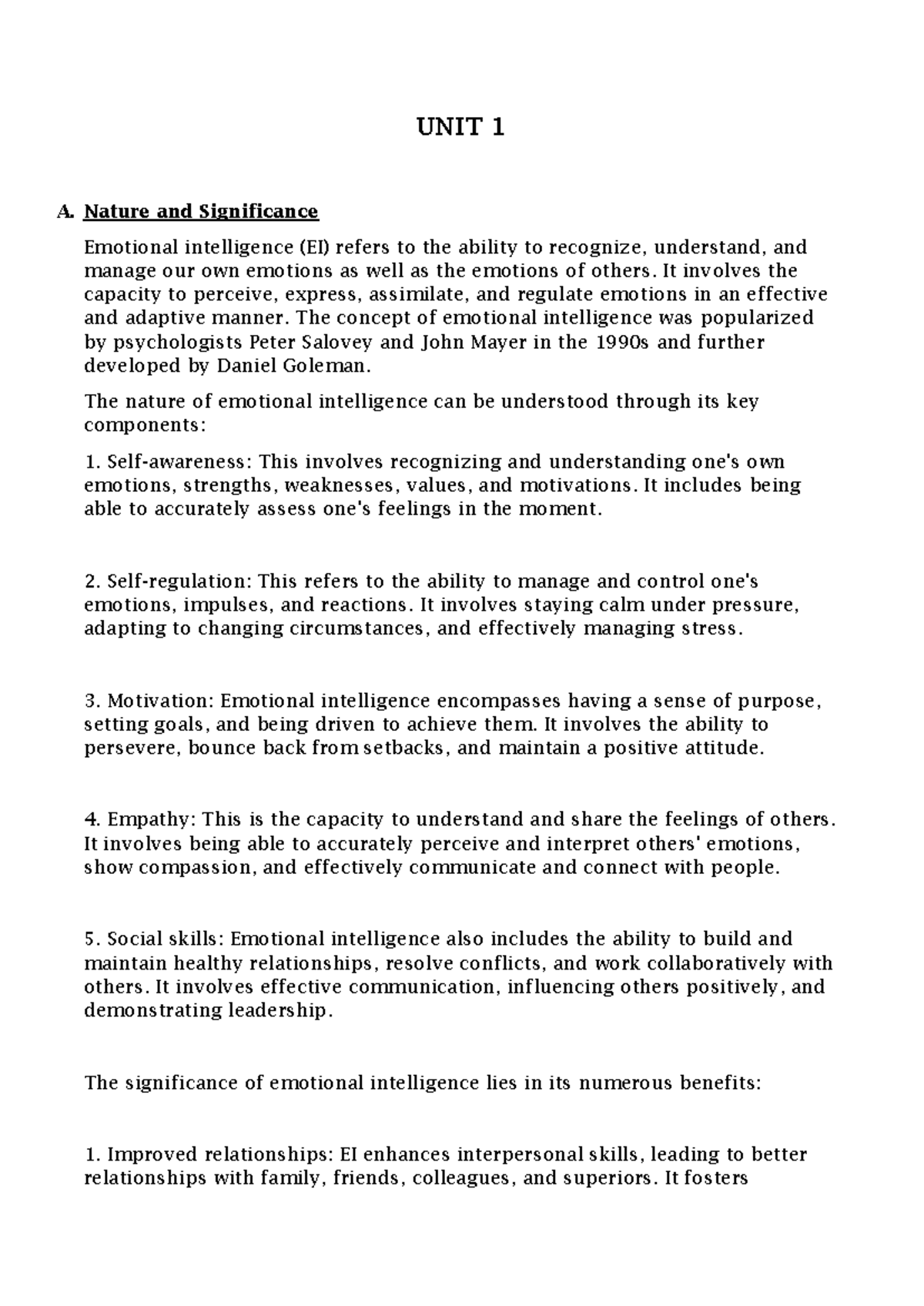 Emotional Intelligence Notes: Understanding EI Concepts & Skills - Studocu