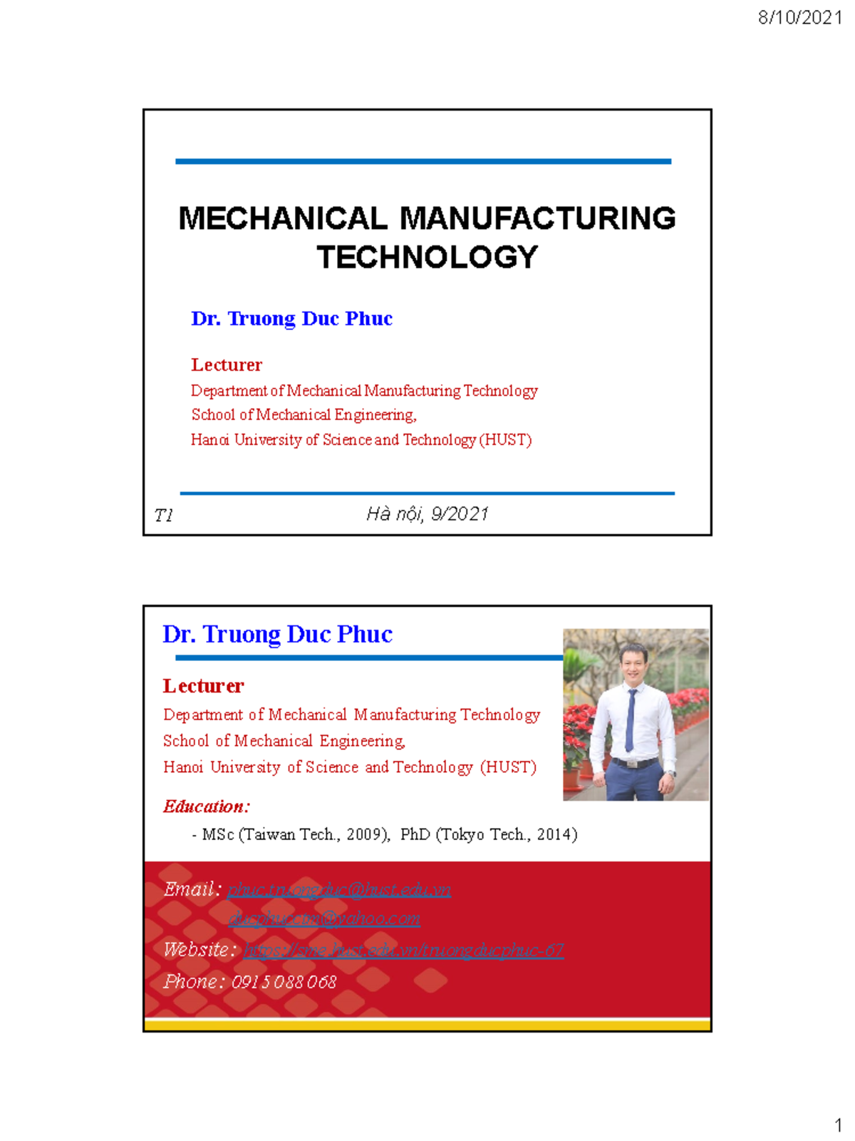 MECHANICAL MANUFACTURING TECHNOLOGY - Chapter 1 Introduction (MMT101 ...