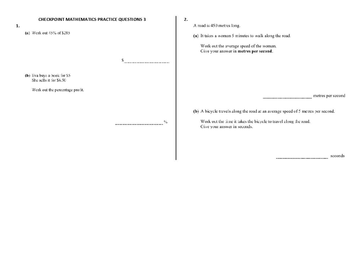 Checkpoint Maths Practice Questions 3 - English Literature - CHECKPOINT ...