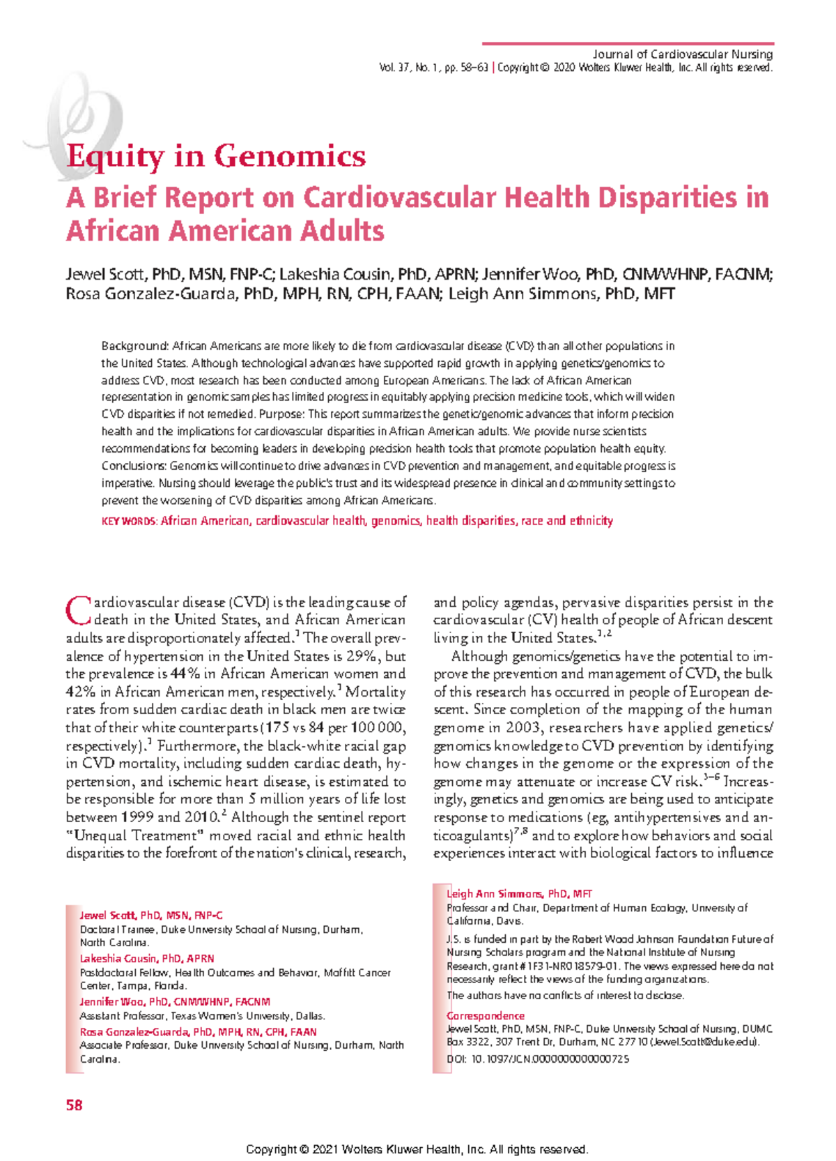 Advancing Precision Health in Cardiovascular Nursing: Addressing ...
