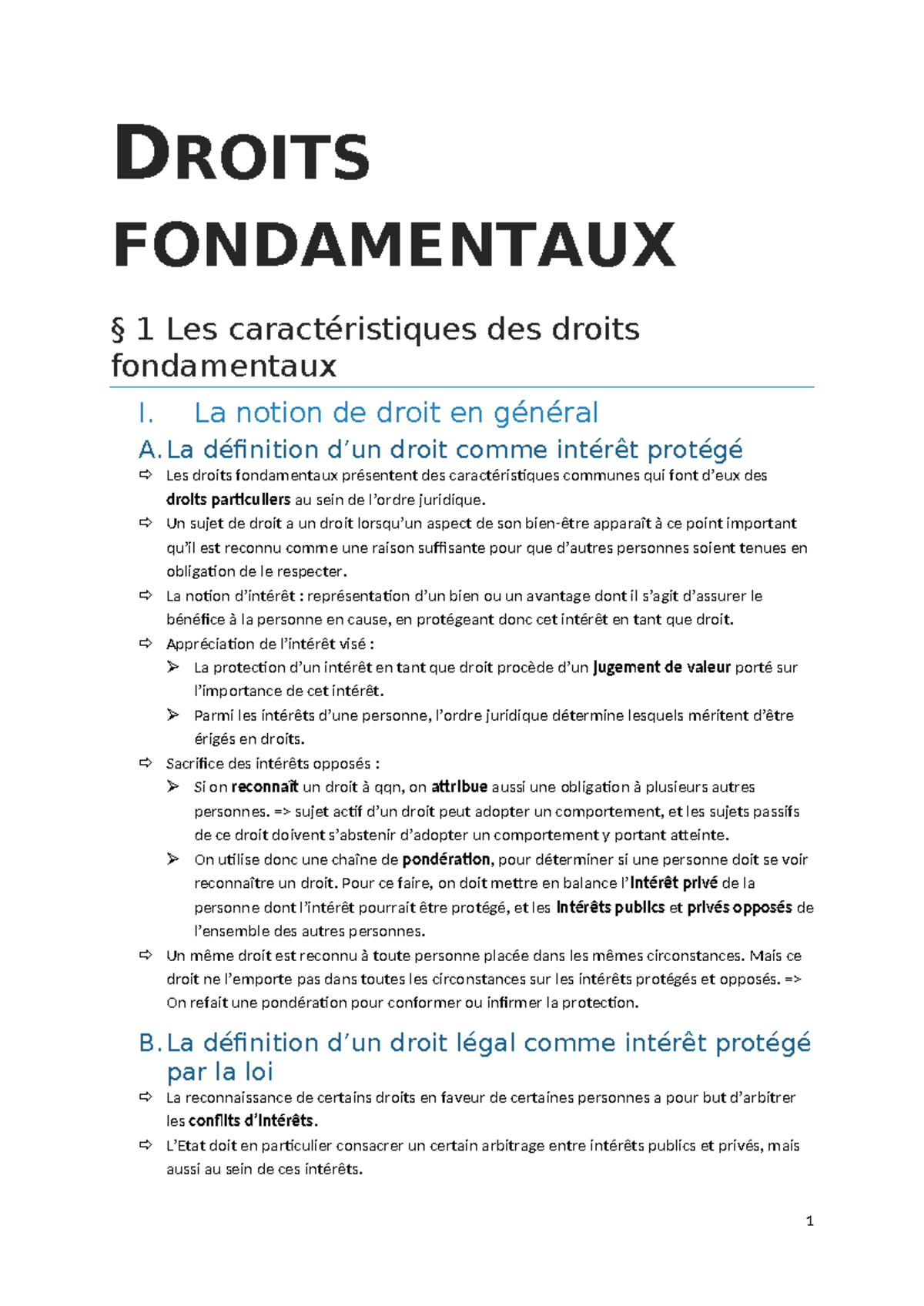 Droits Fondamentaux - Résumé des Cours de Droit Public I, Printemps ...