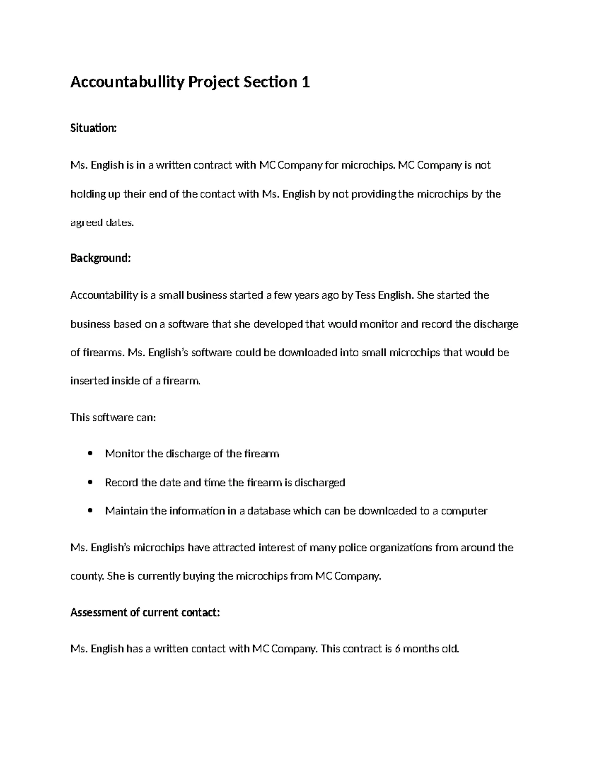 BUS 605 Accountability Project Draft: Module 2 - Breach of Contract ...