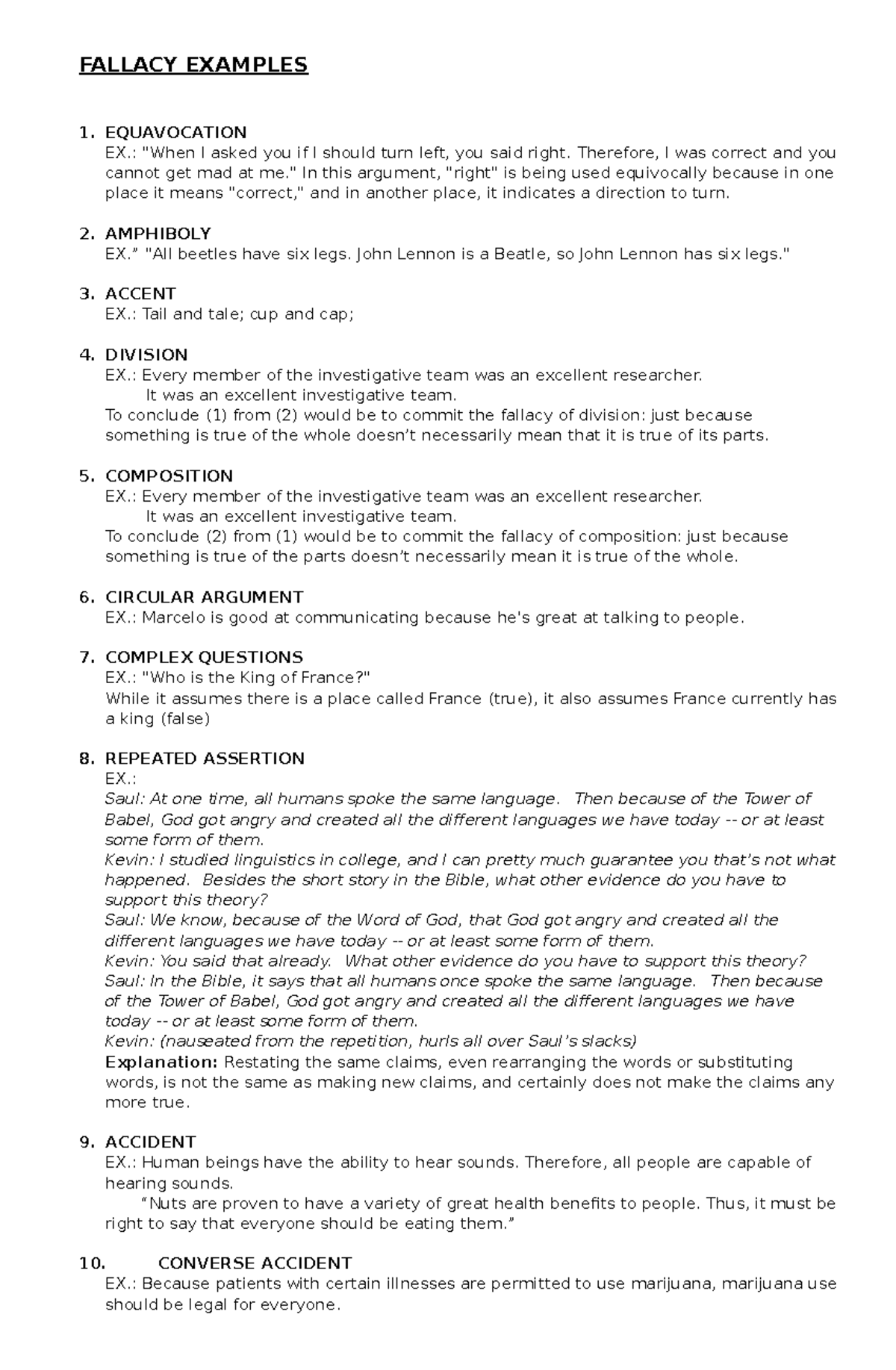 Fallacy Examples for Assignments: Understanding Common Errors - Studocu