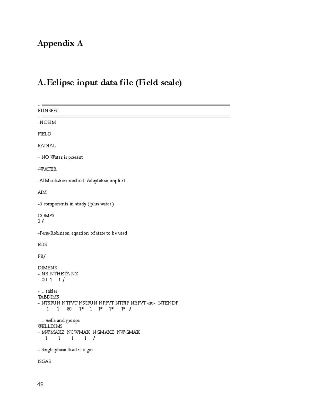 Gas Well Testing ICL: Appendix A - Eclipse Input Data File Overview ...