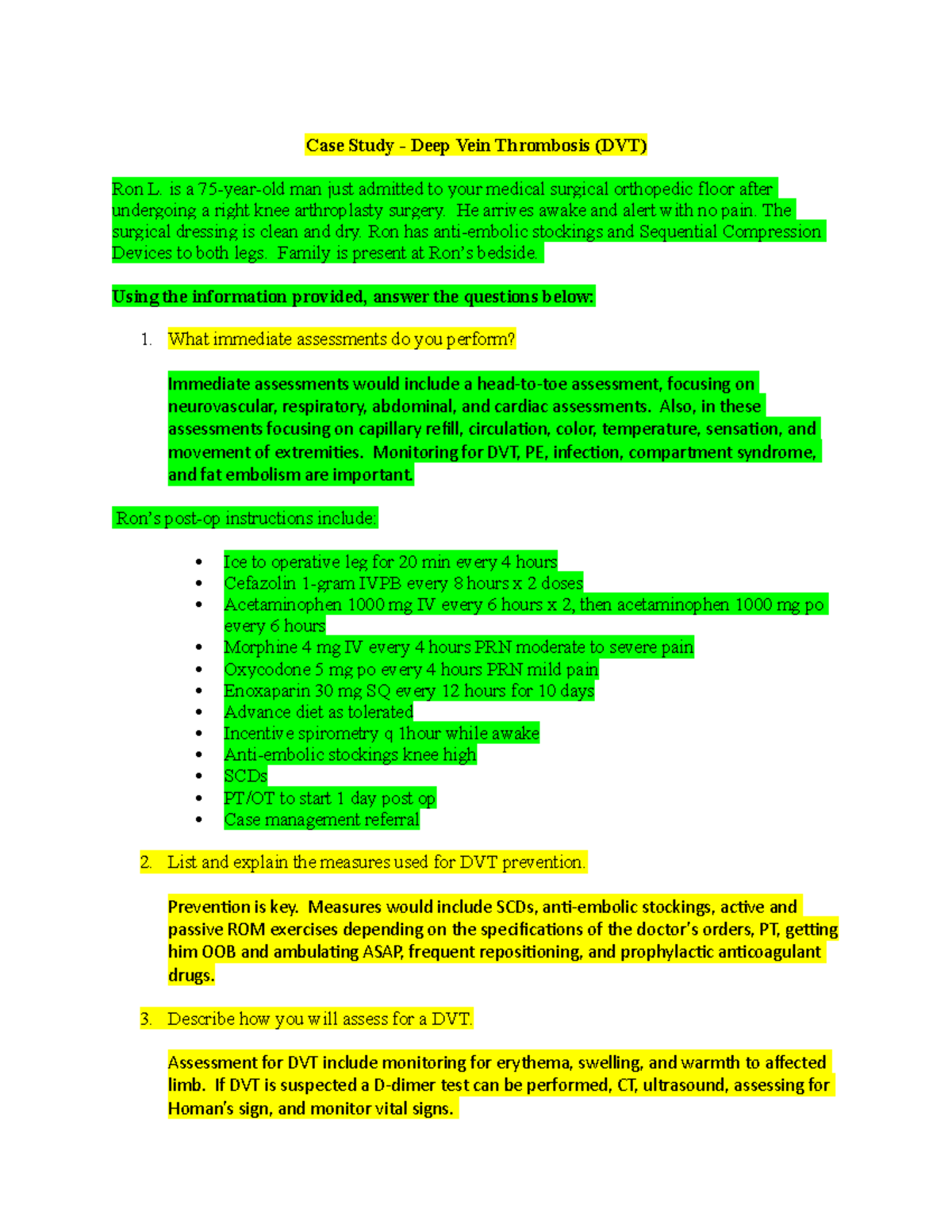 Case Study - Post-Op Management & DVT Prevention Strategies - Studocu