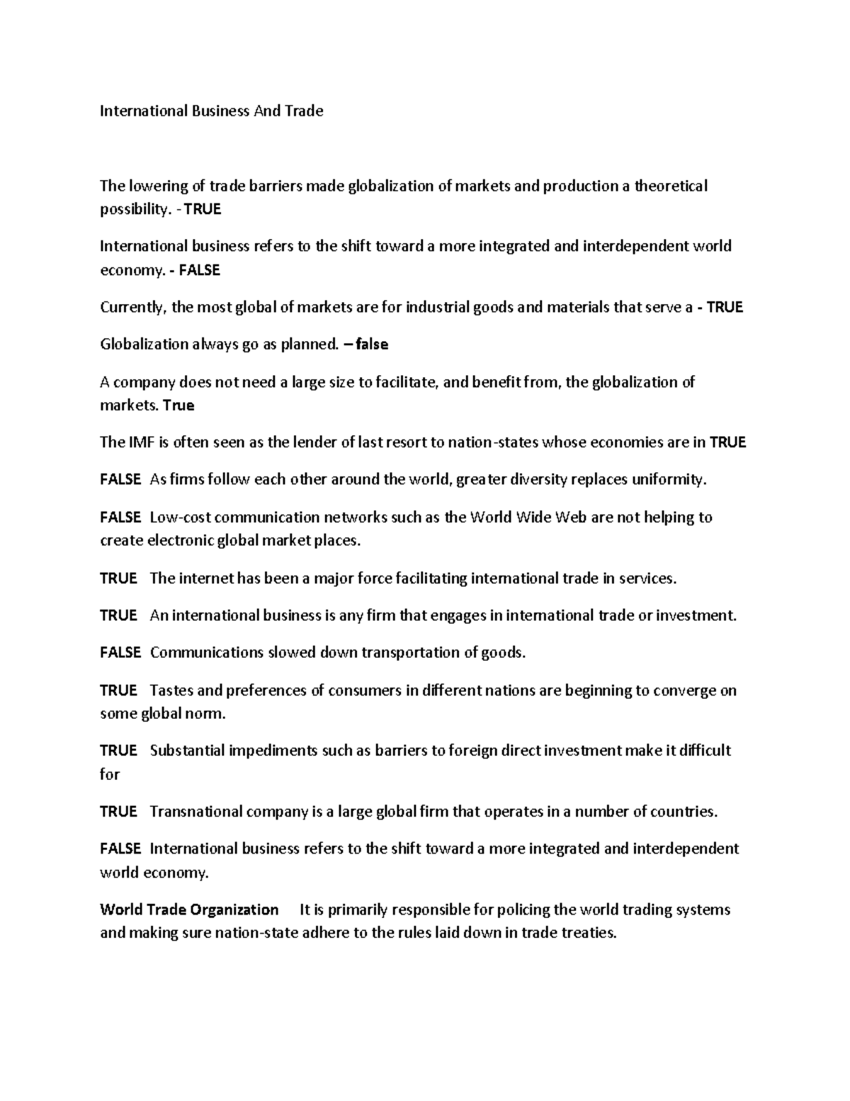 International Business and Trade Midterm QA Overview - Studocu