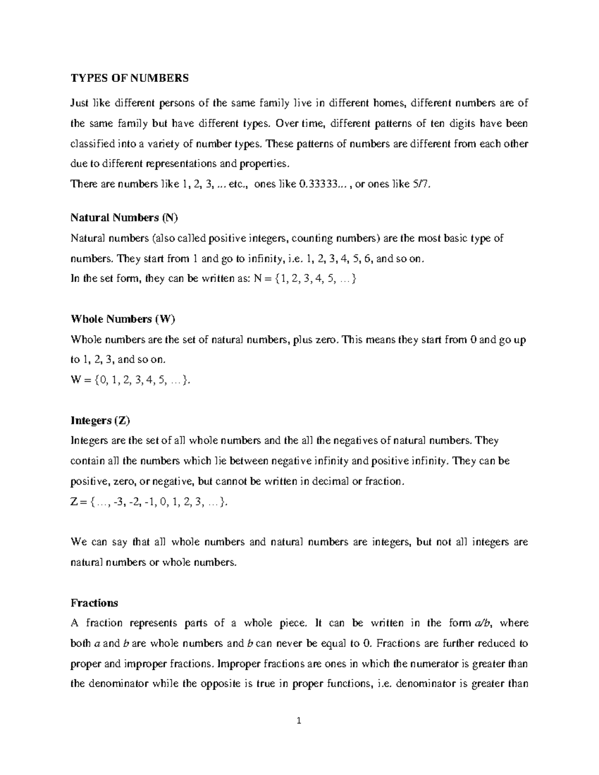 Types of Numbers: Comprehensive Notes on Mathematical Classifications ...