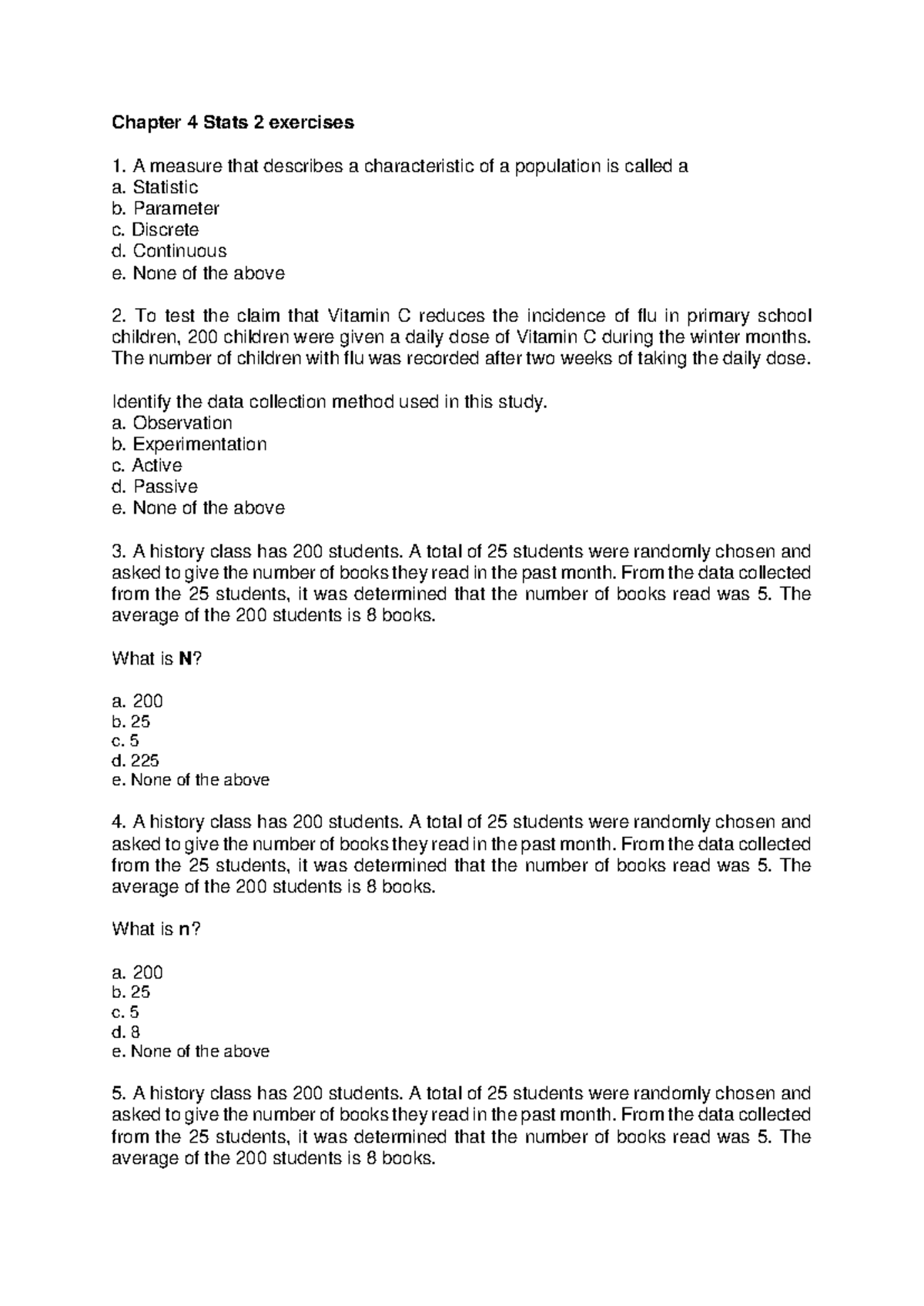 Stats 2: Additional Questions & Exercises for Chapter 4 (2024) - Studocu