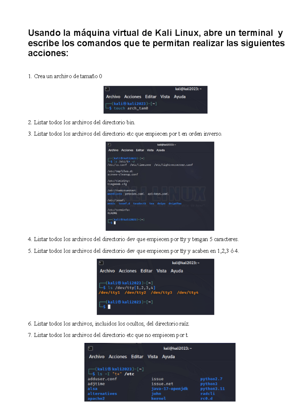 Ejercicios de Comandos de Linux Resueltos en Kali - Guía Práctica - Studocu