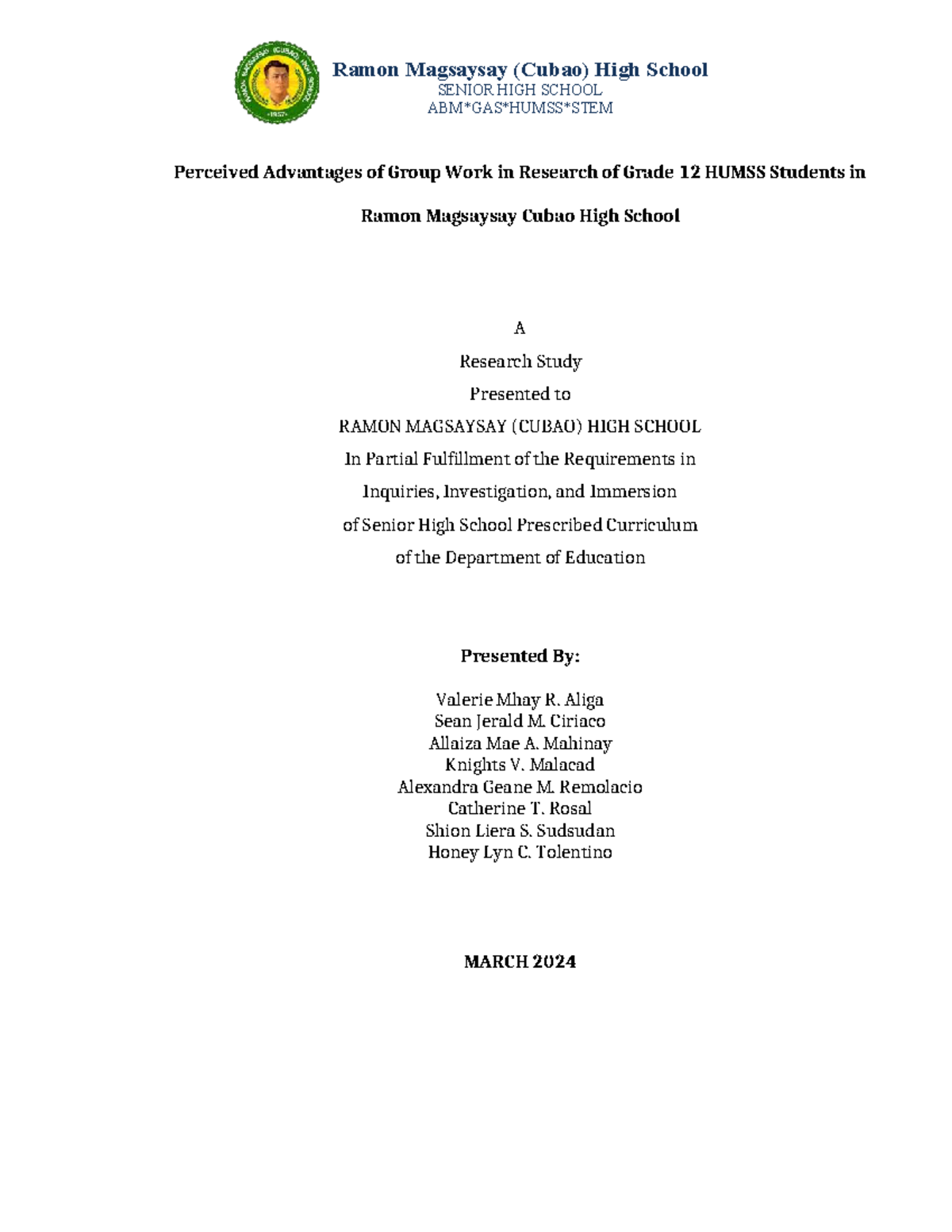 PR-2- Chapter 1 - The Benefits of Group Work in Grade 12 HUMSS Research ...