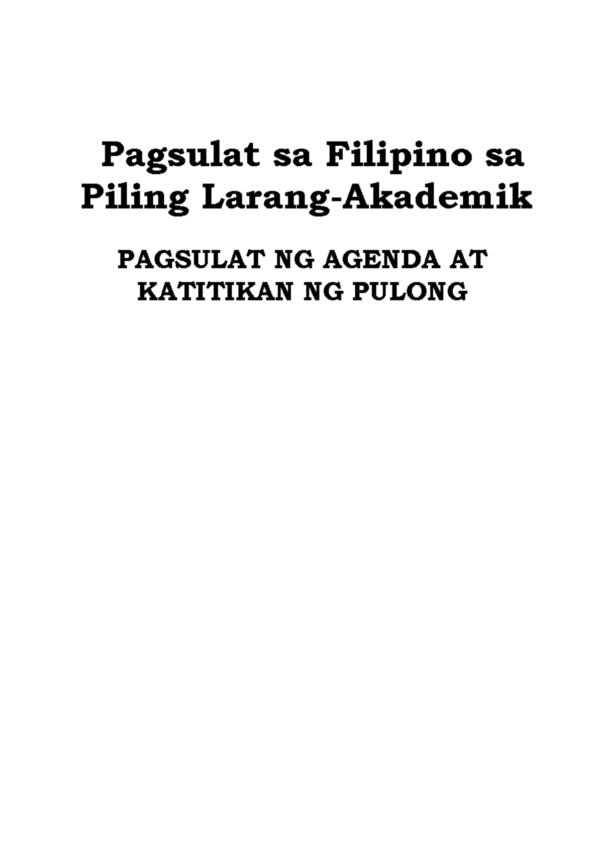 Pagsulat ng Agenda at Katitikan ng Pulong sa Filipino (Piling Larang ...