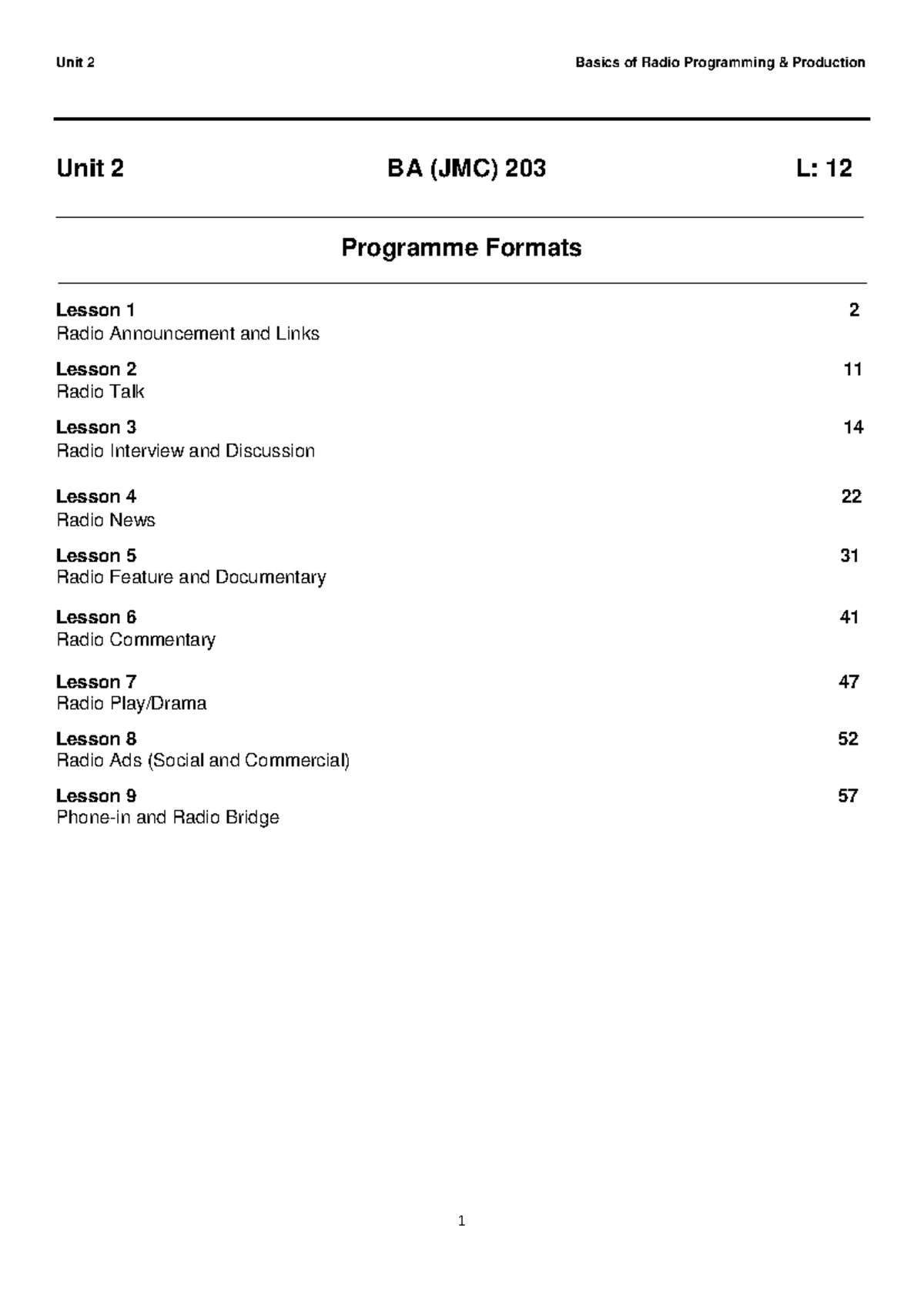 Unit 2 Radio Programming & Production Notes - BA (JMC) 203 L - Studocu