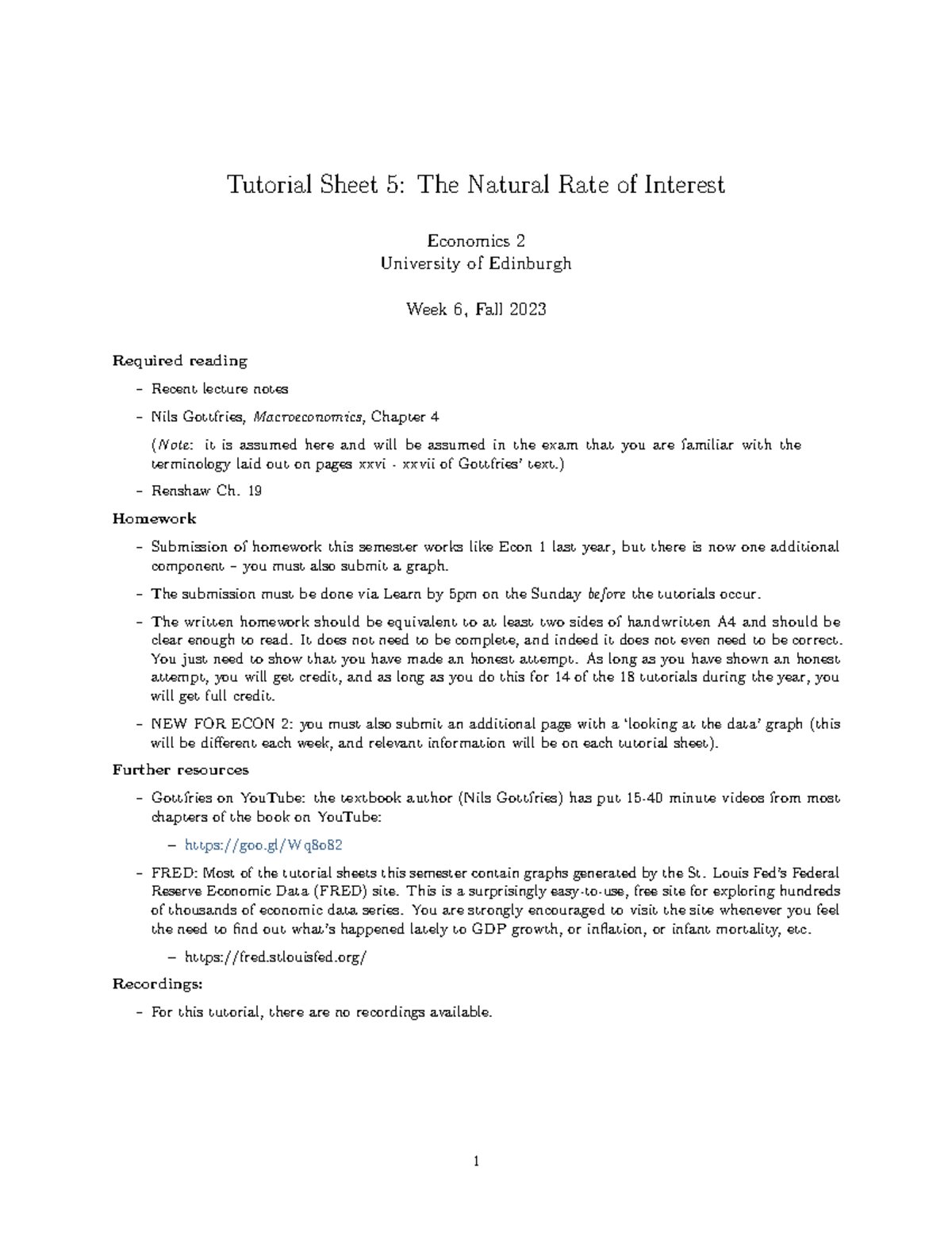 Econ 2: Tutorial 5 Solutions on Natural Rate of Interest Analysis - Studocu