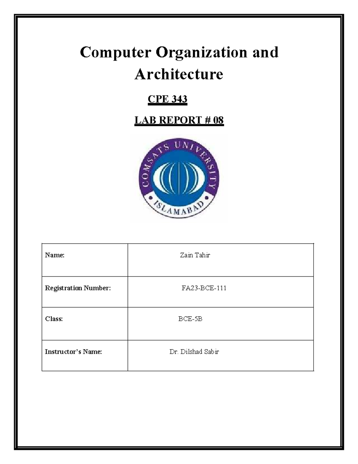 CPE 343 Lab Report 08: MIPS Datapath & PC Plus Adder - Studocu