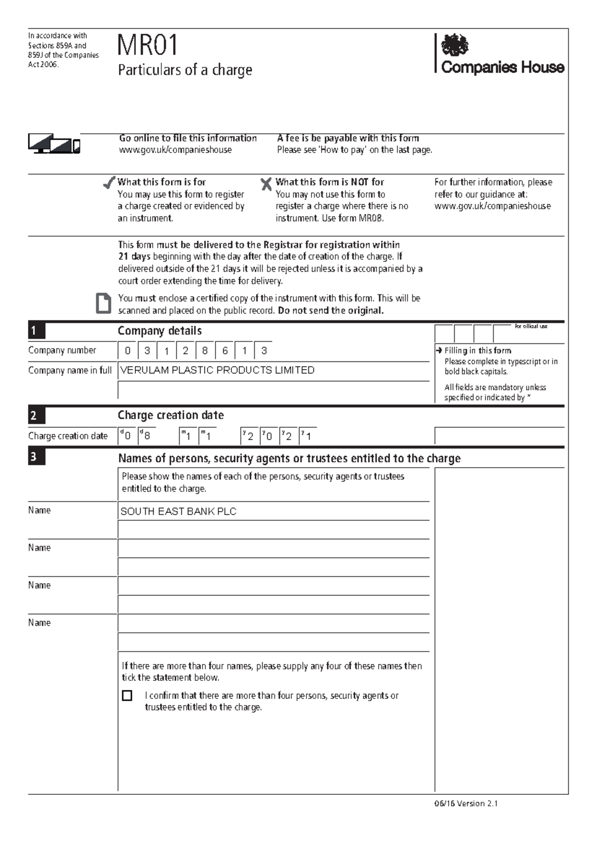 MR01 Workshop 12 Completed Form for Charge Registration - Studocu