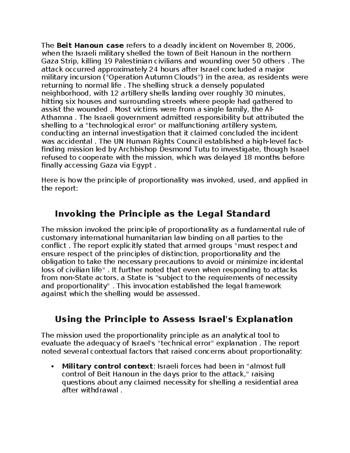 Beit Hanoun Case Study: Proportionality in Military Operations - Studocu