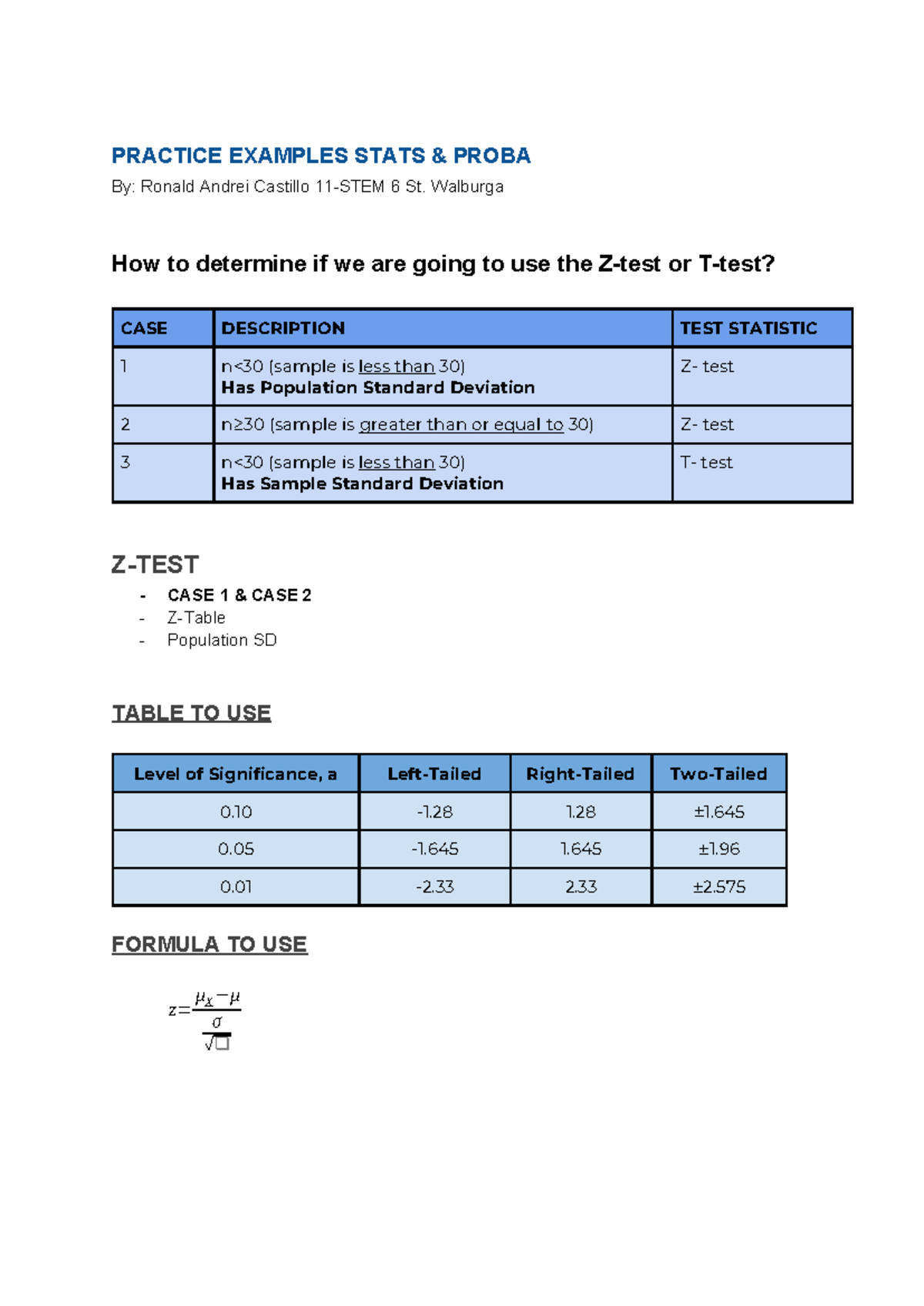 Practice Examples for Stats & Proba: Case Descriptions & Test ...