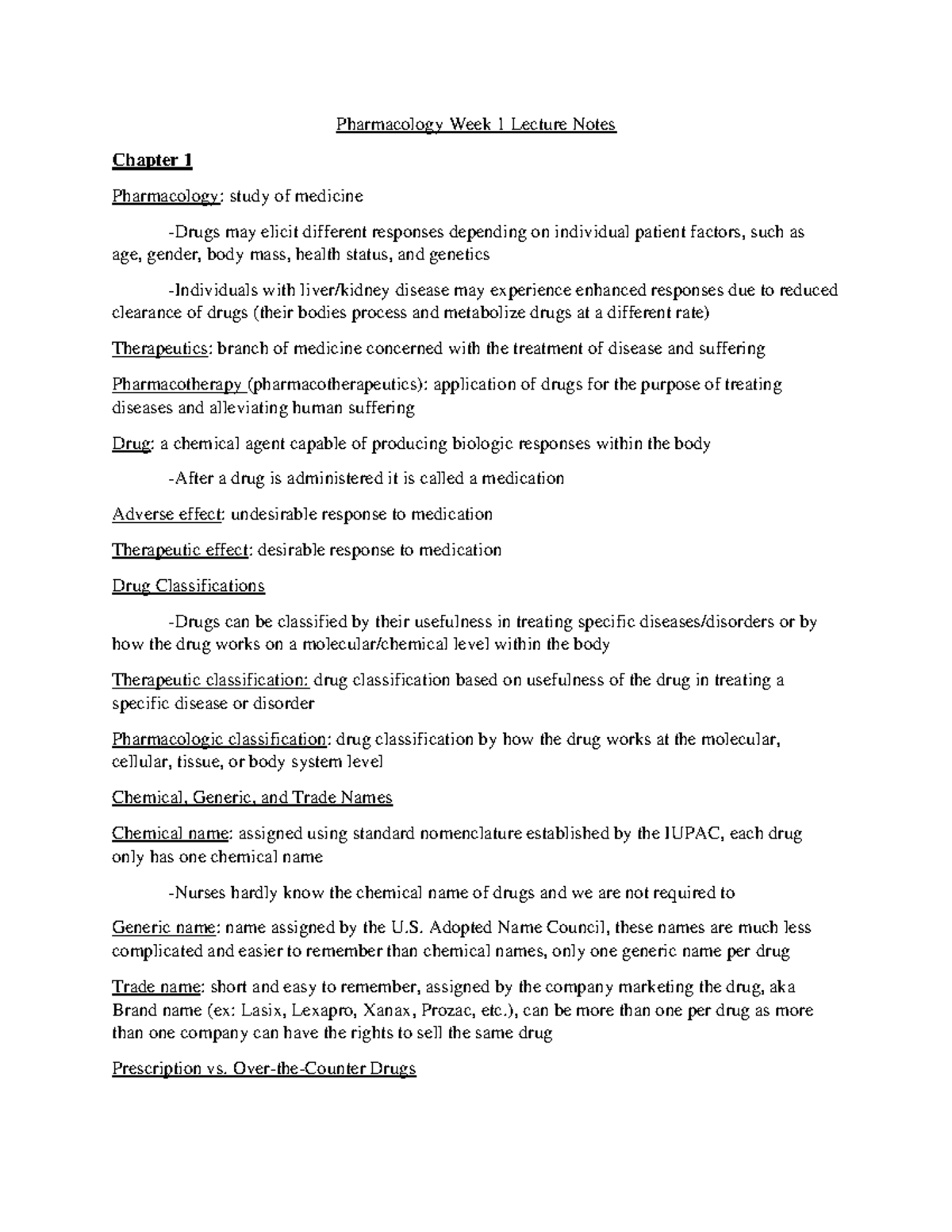 Pharmacology Week 1 Lecture Notes - Pharmacology Week 1 Lecture Notes ...