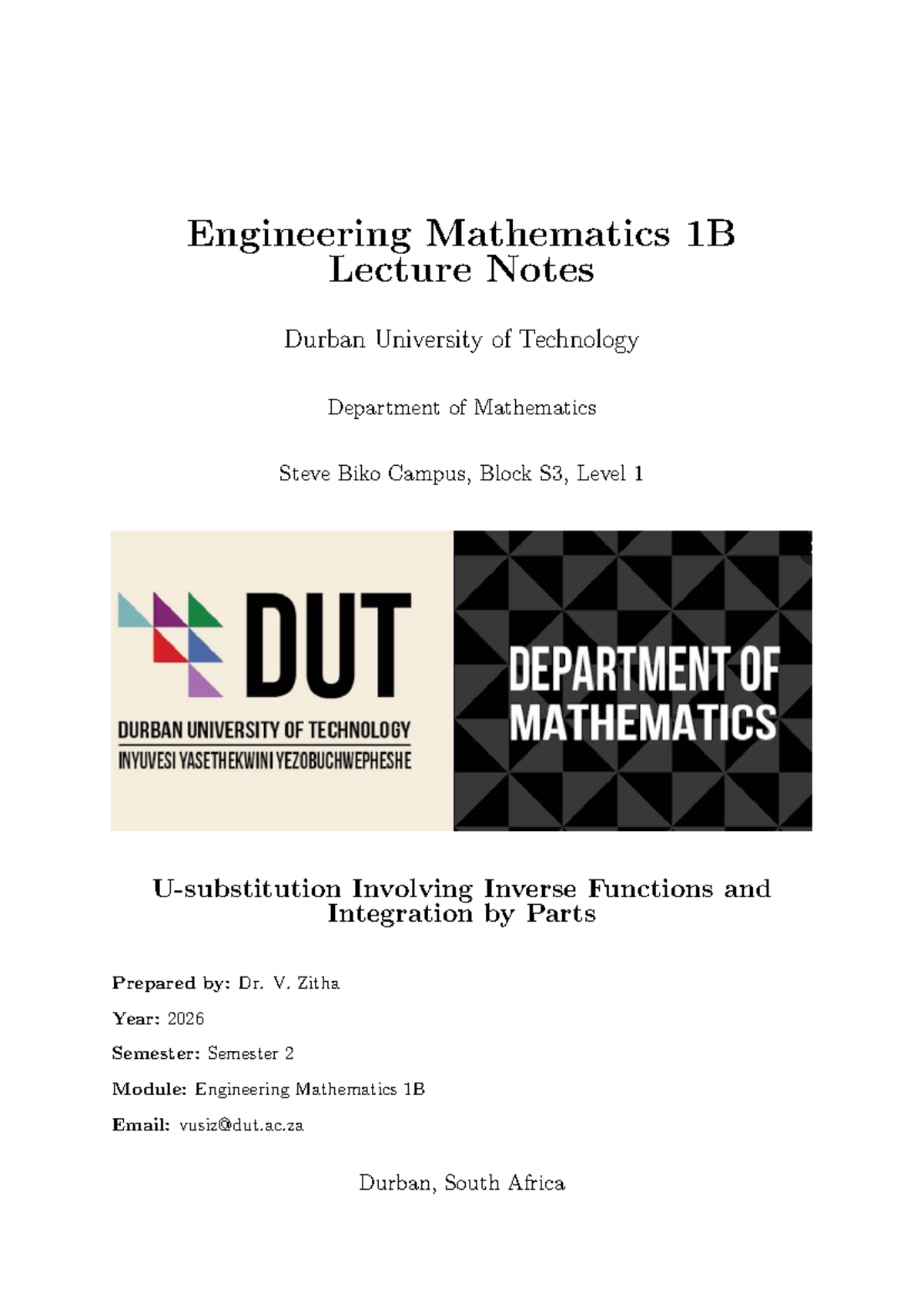 Engineering Mathematics 1B Lecture Notes: Inverse Functions ...