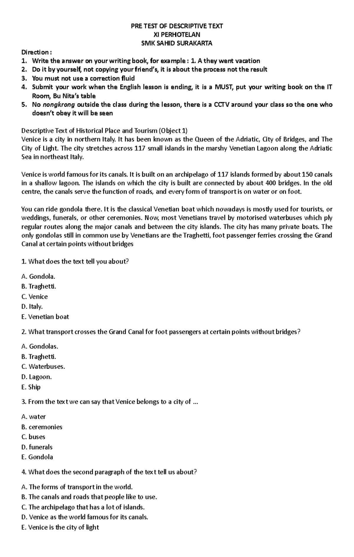Descriptive Text Assignment: Historical Places and Tourism (XI ...