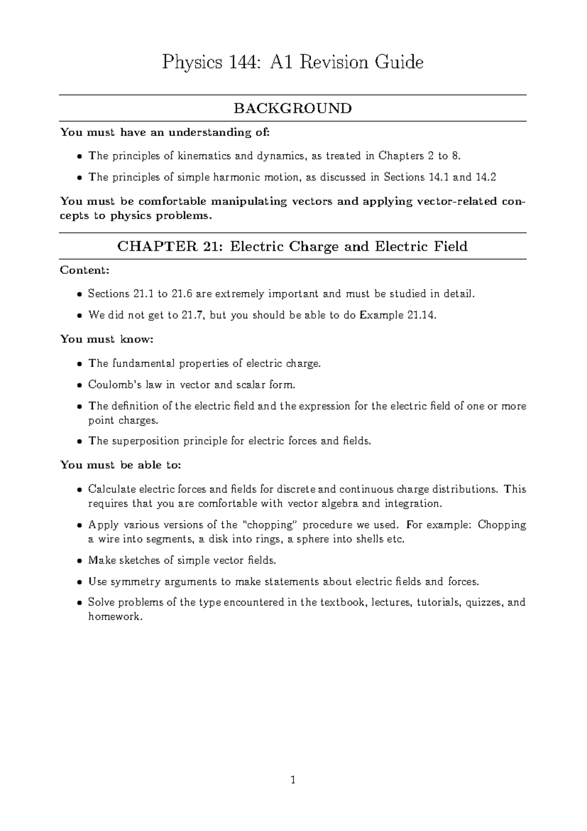 Physics 144 A1 Midterm Revision Guide: Key Concepts & Problems - Studocu