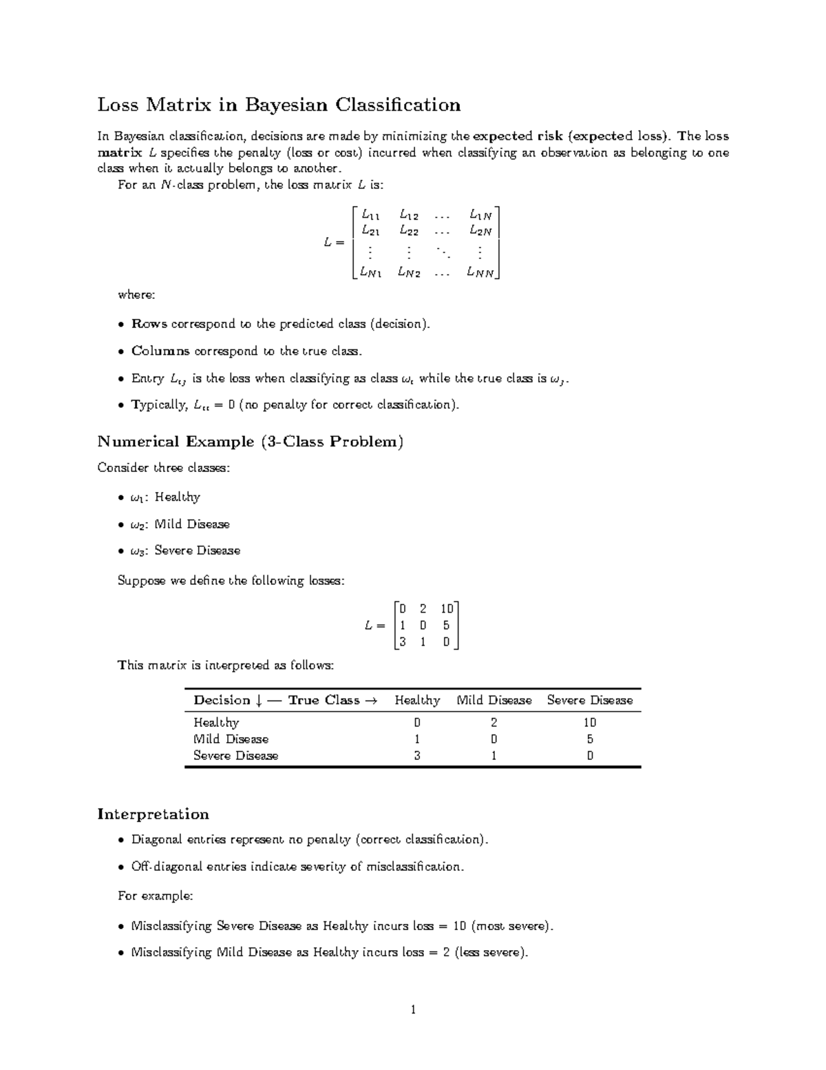 Loss Matrix Example in Bayesian Classification (Final Exam) - Studocu