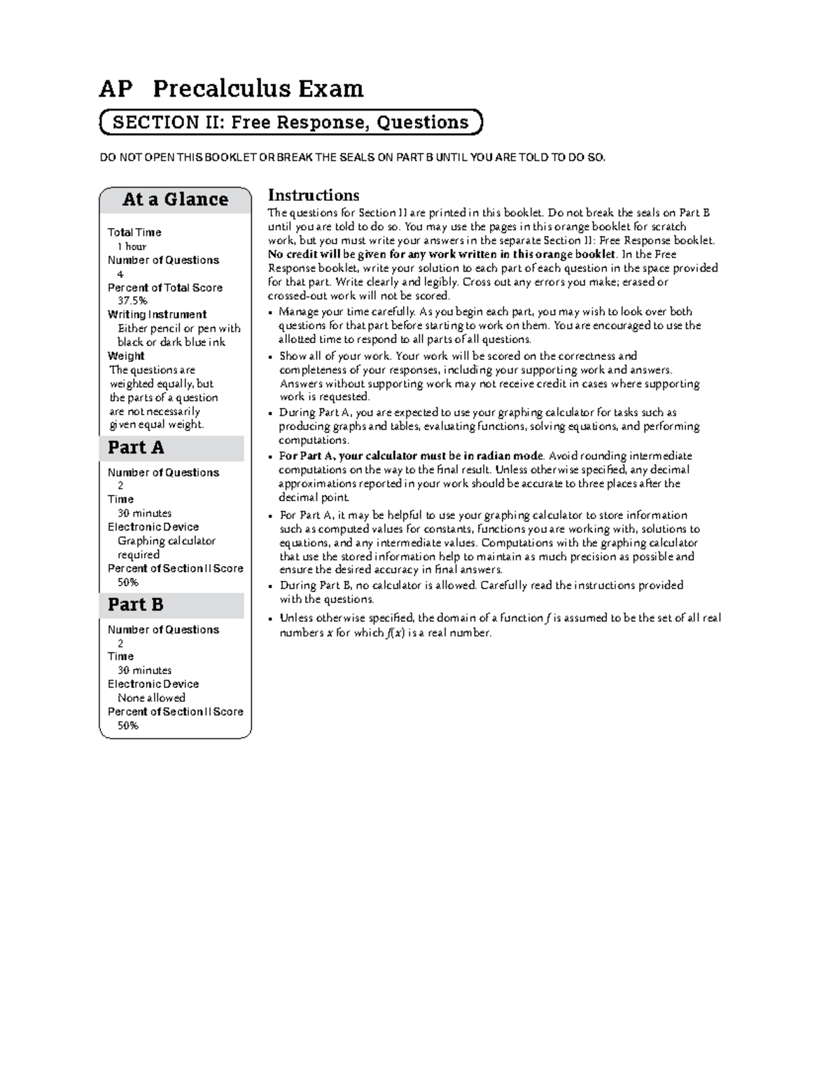AP Precalculus 2023 Practice Exam 1: Free Response Questions - Studocu