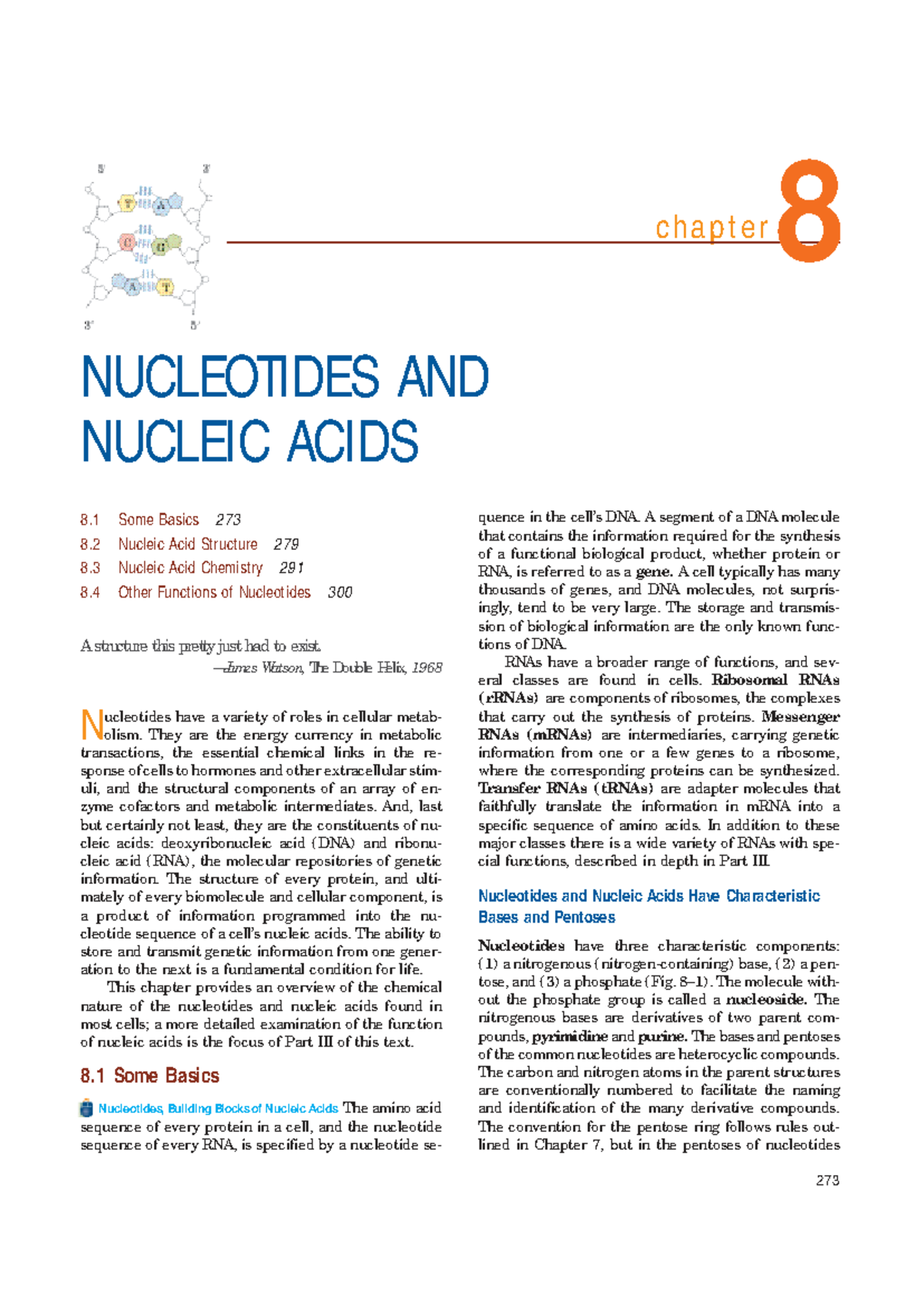 Chapter 8: Nucleotides and Nucleic Acids Overview and Functions - Studocu