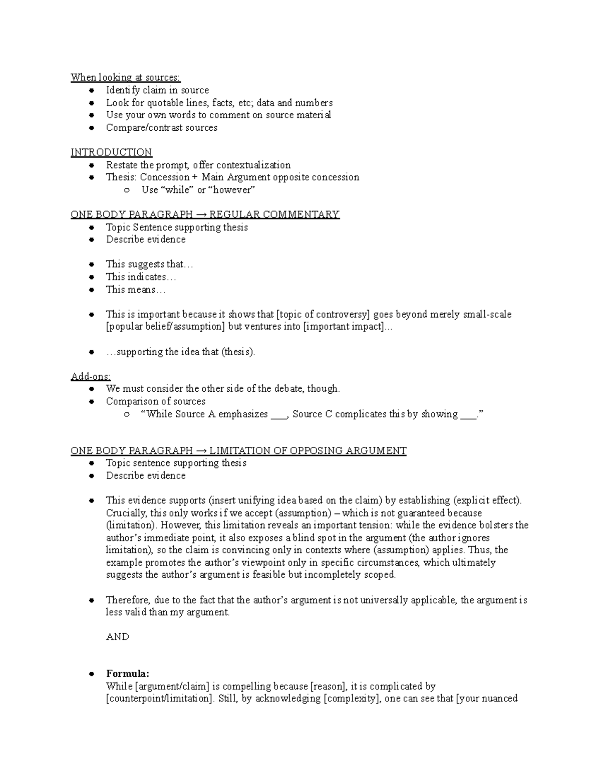 Lang Synthesis Essay Notes: Analyzing Claims and Counterarguments - Studocu