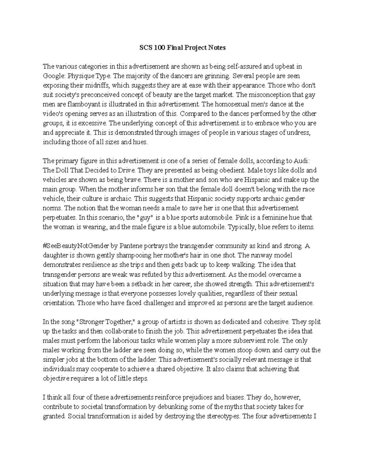 SCS 100 Final Project Notes - SCS 100 Final Project Notes The various ...