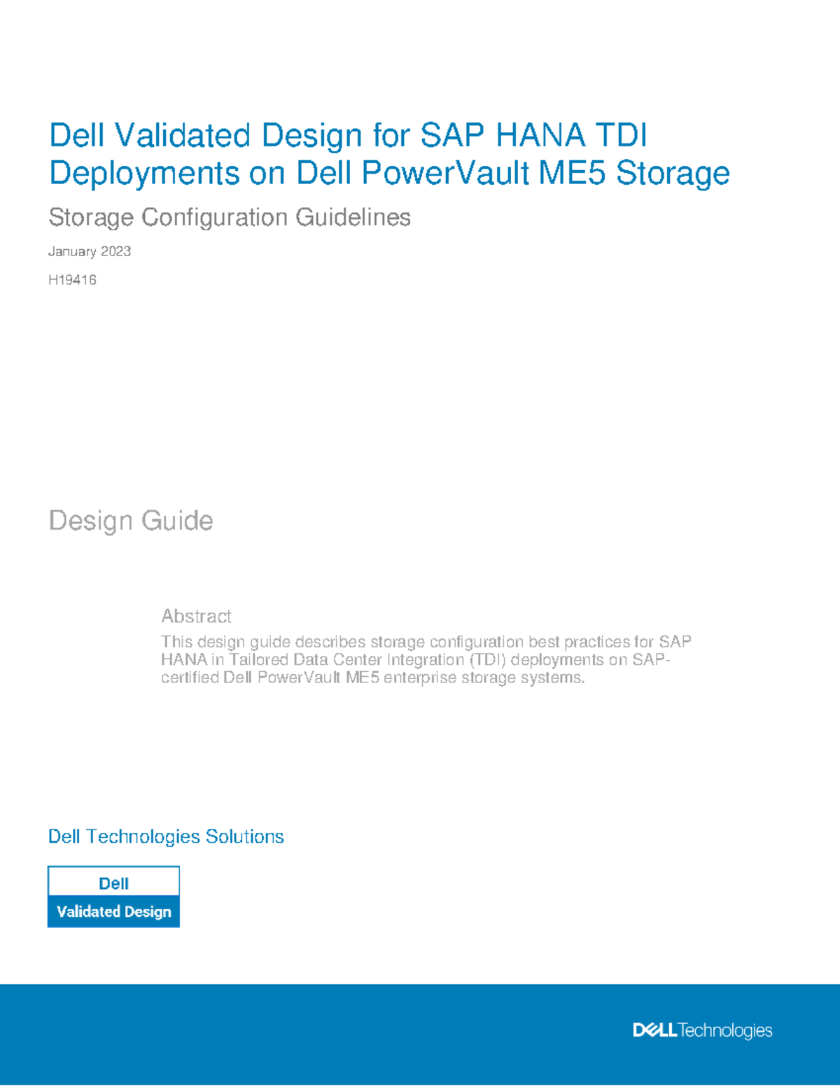 Dell Validated Design Guide for SAP HANA TDI on PowerVault ME5 Storage ...