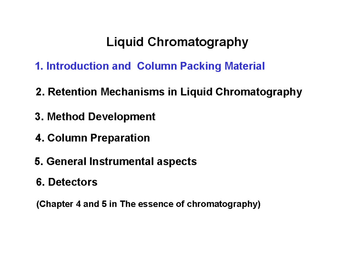 Lecture 21-2015 - Pdf notes - Liquid Chromatography 1. Introduction and ...