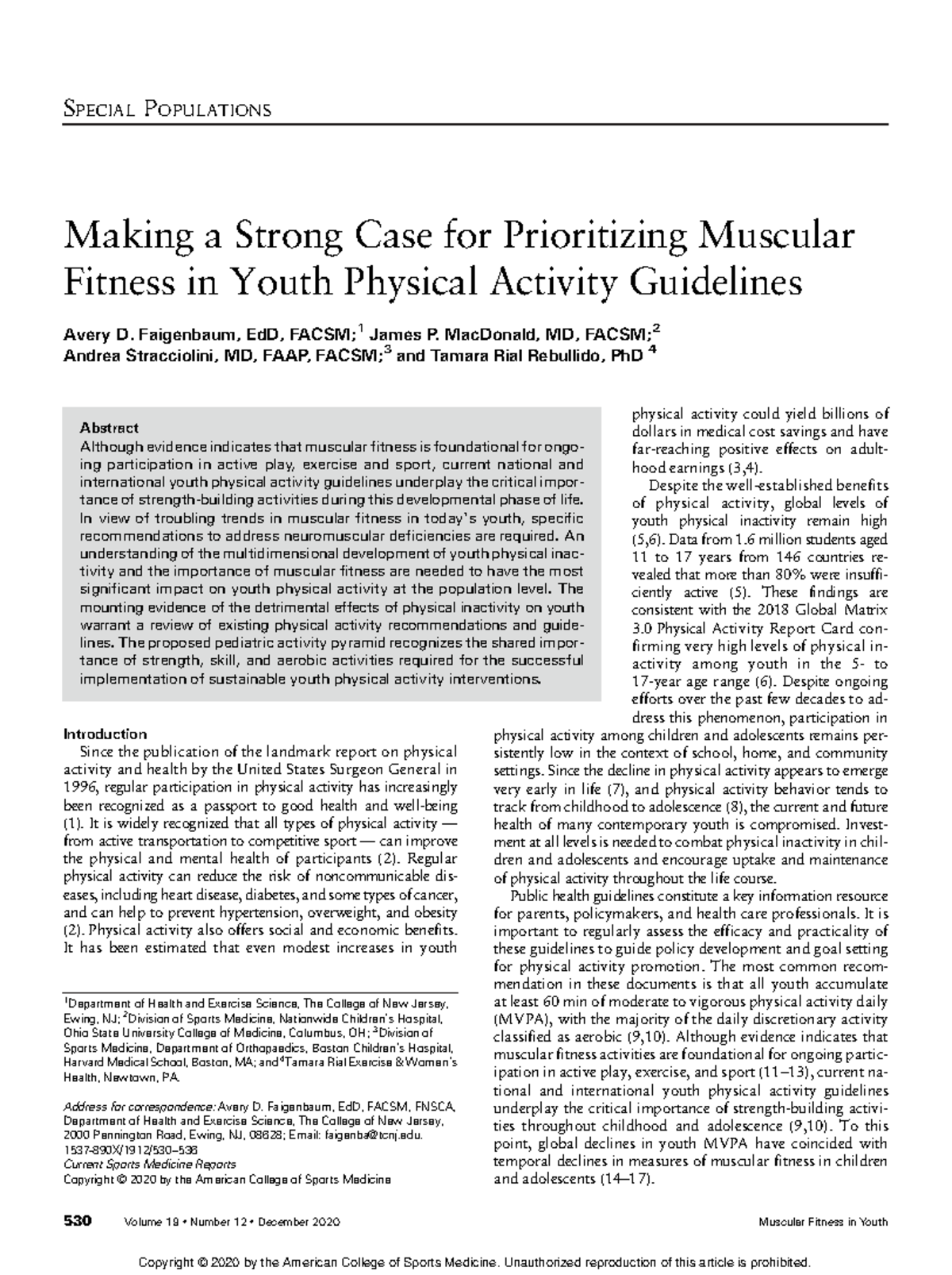 SPECIAL POPULATIONS: Prioritizing Muscular Fitness in Youth Physical ...