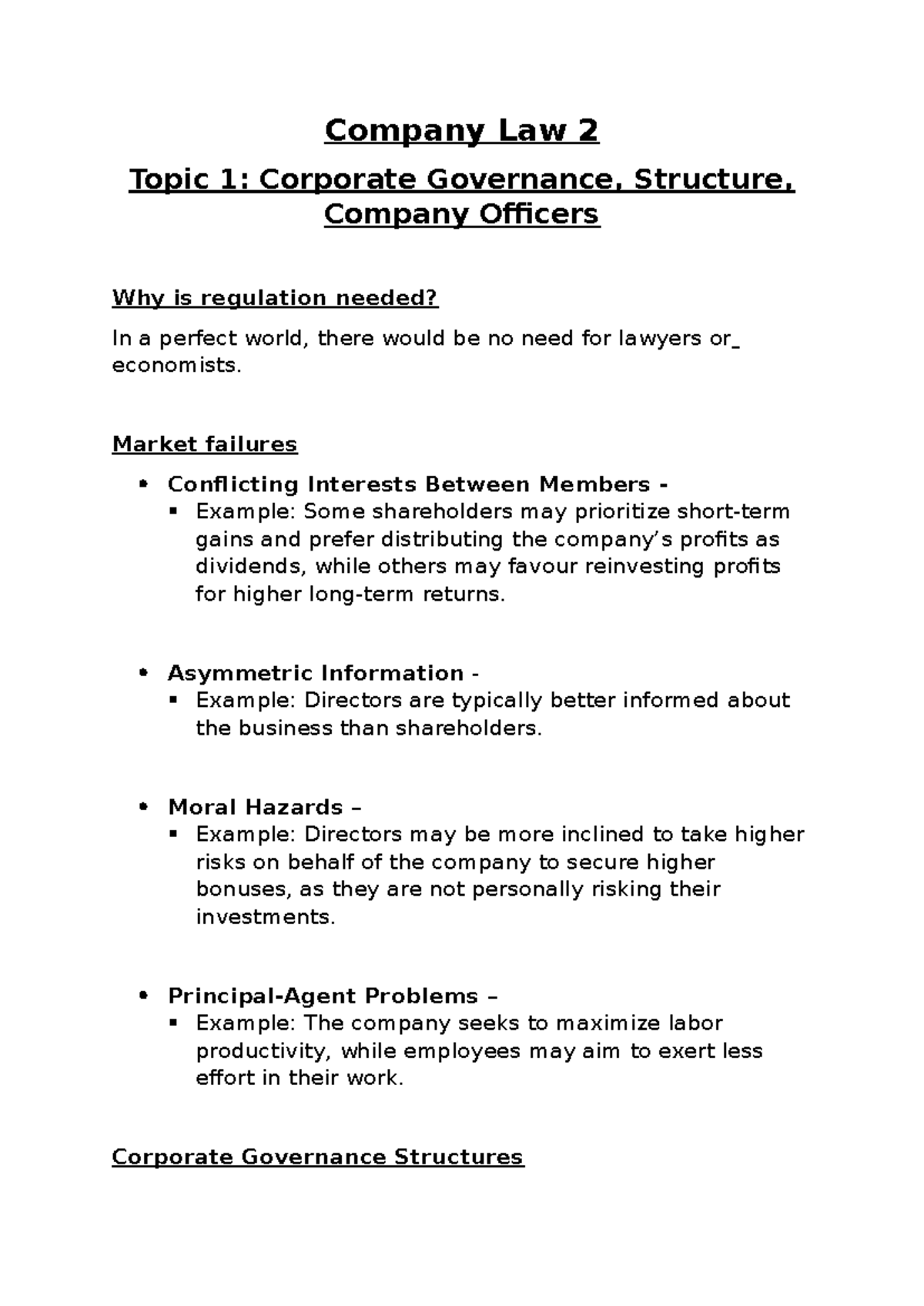 Company Law 2 - Semester 2 Lecture Notes 2025 on Corporate Governance ...