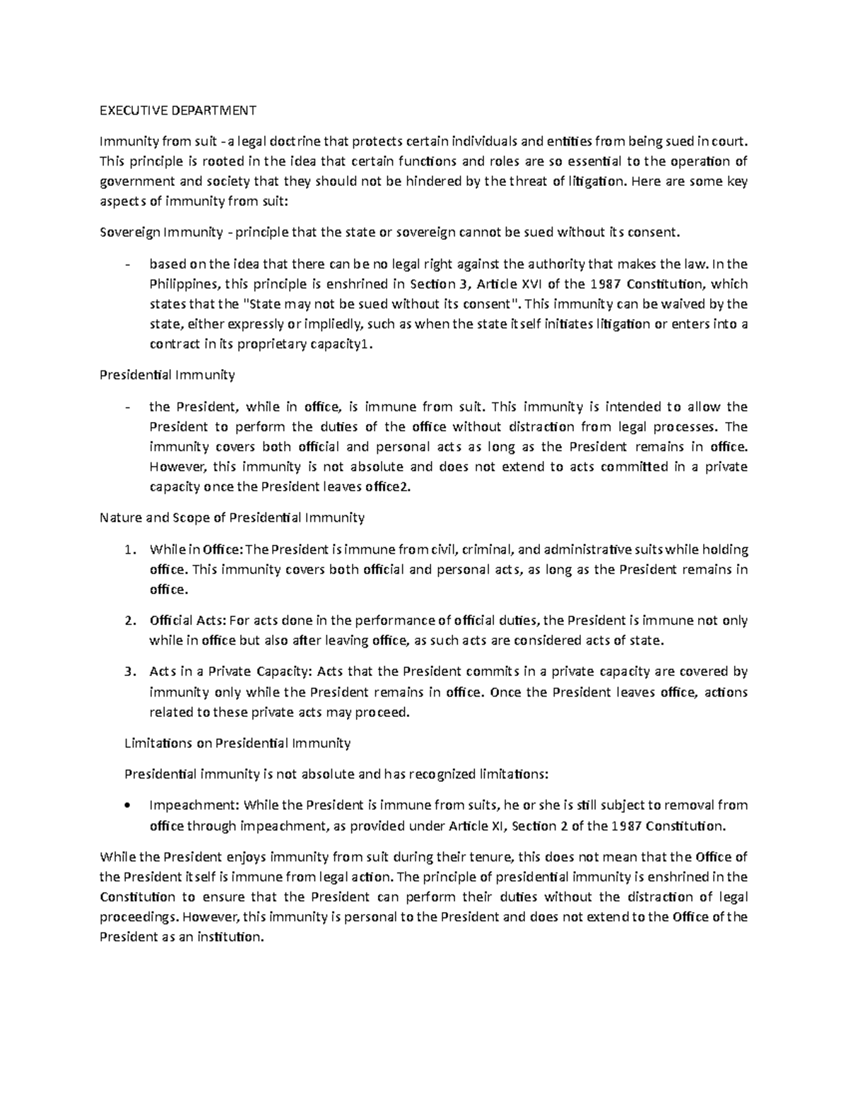 Finals Reviewer: Constitutional Law (CONST 101) on Immunity from Suit ...
