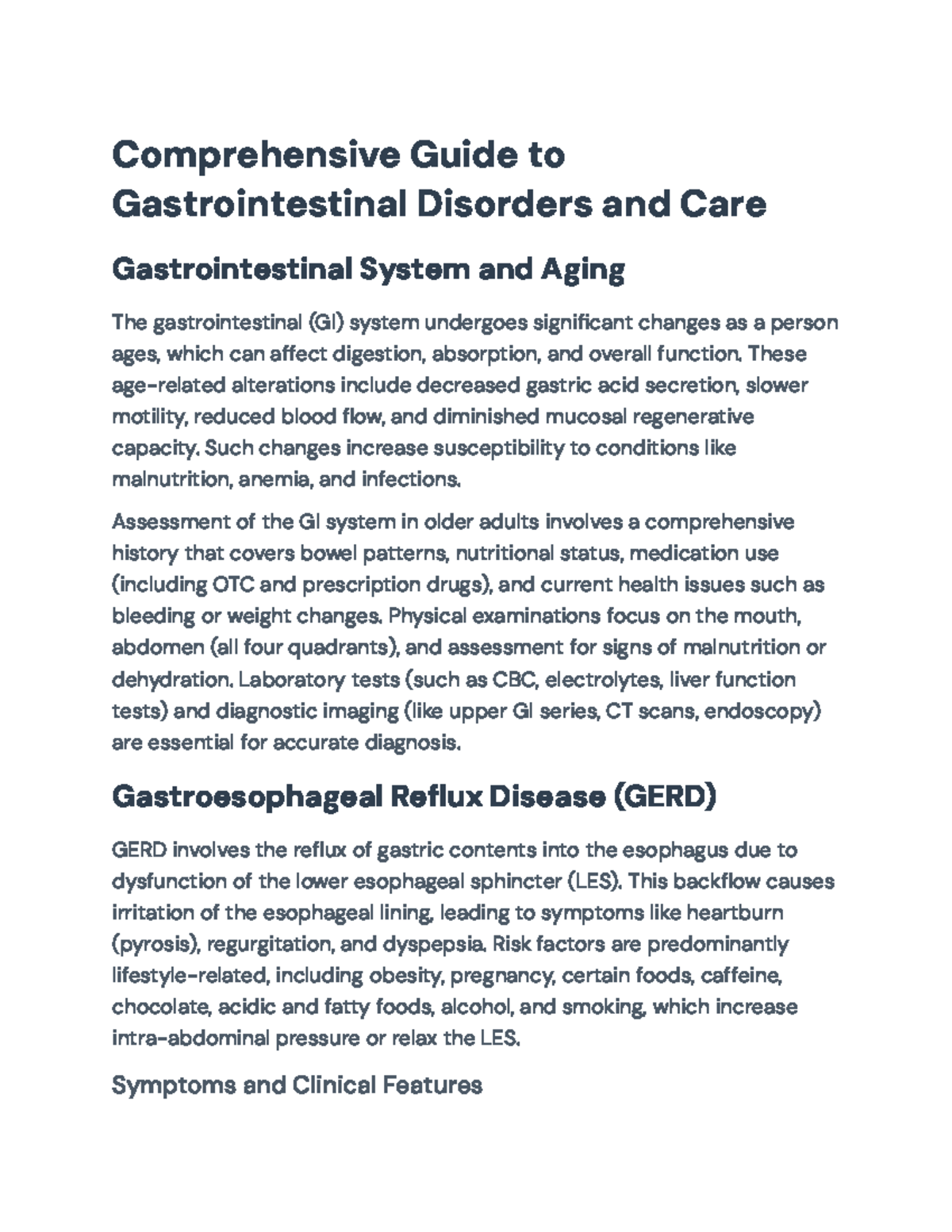 Comprehensive Overview of GI Disorders and Management (MED 101) - Studocu