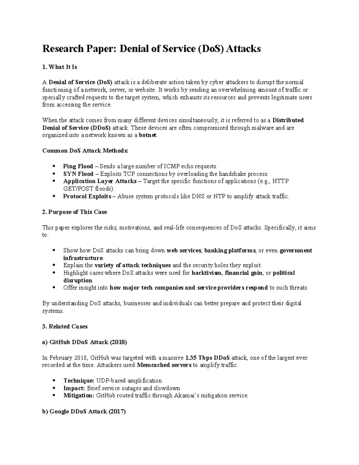Research Paper: Understanding DoS and DDoS Attacks - Studocu