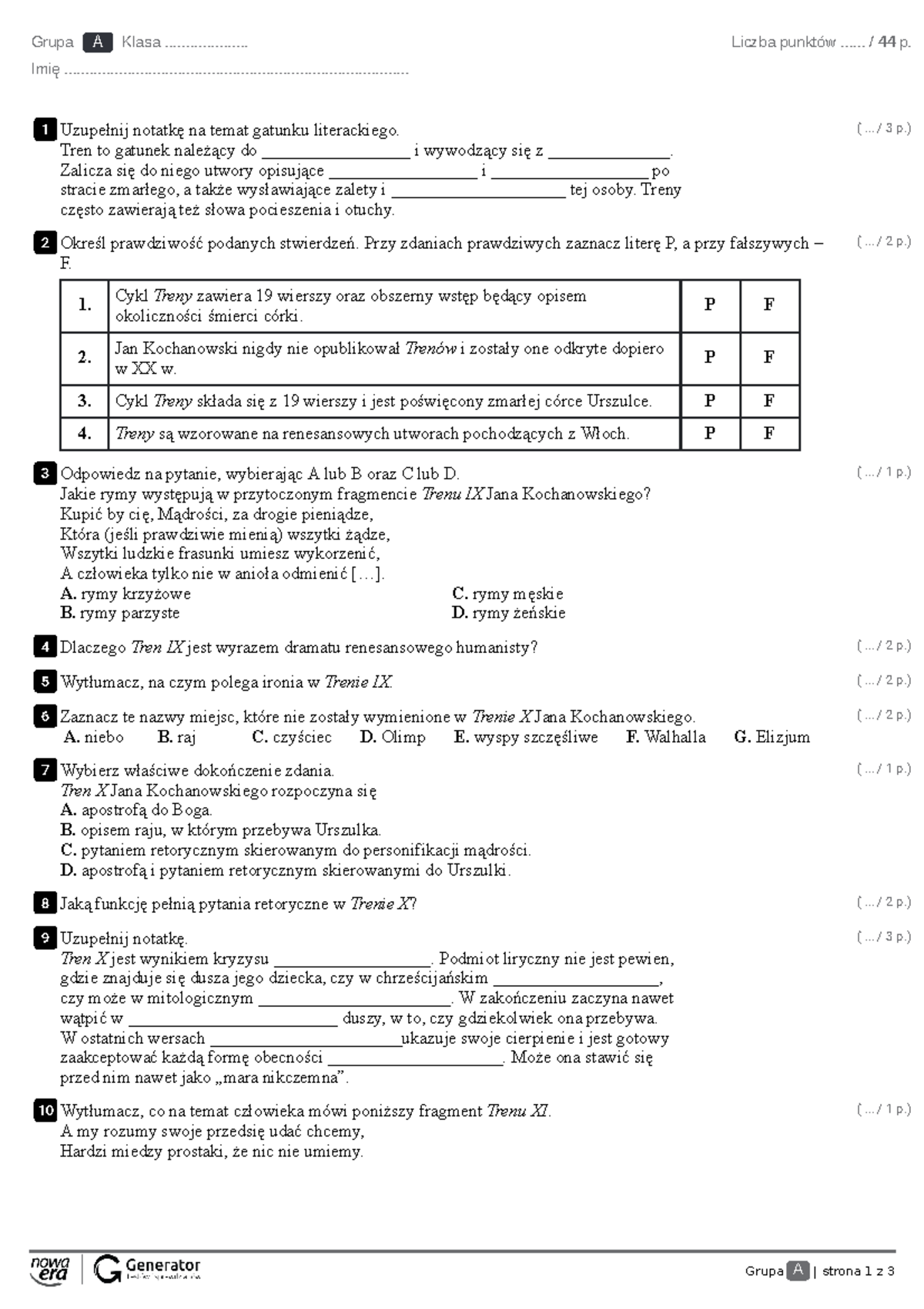 Sprawdzian Gotowiec Z Trenów 1 Technikum www.studocu.com