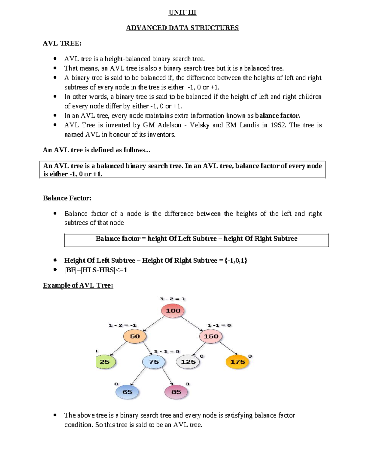 DS Unit III - KIBKASB: Advanced Data Structures - AVL Trees - Studocu