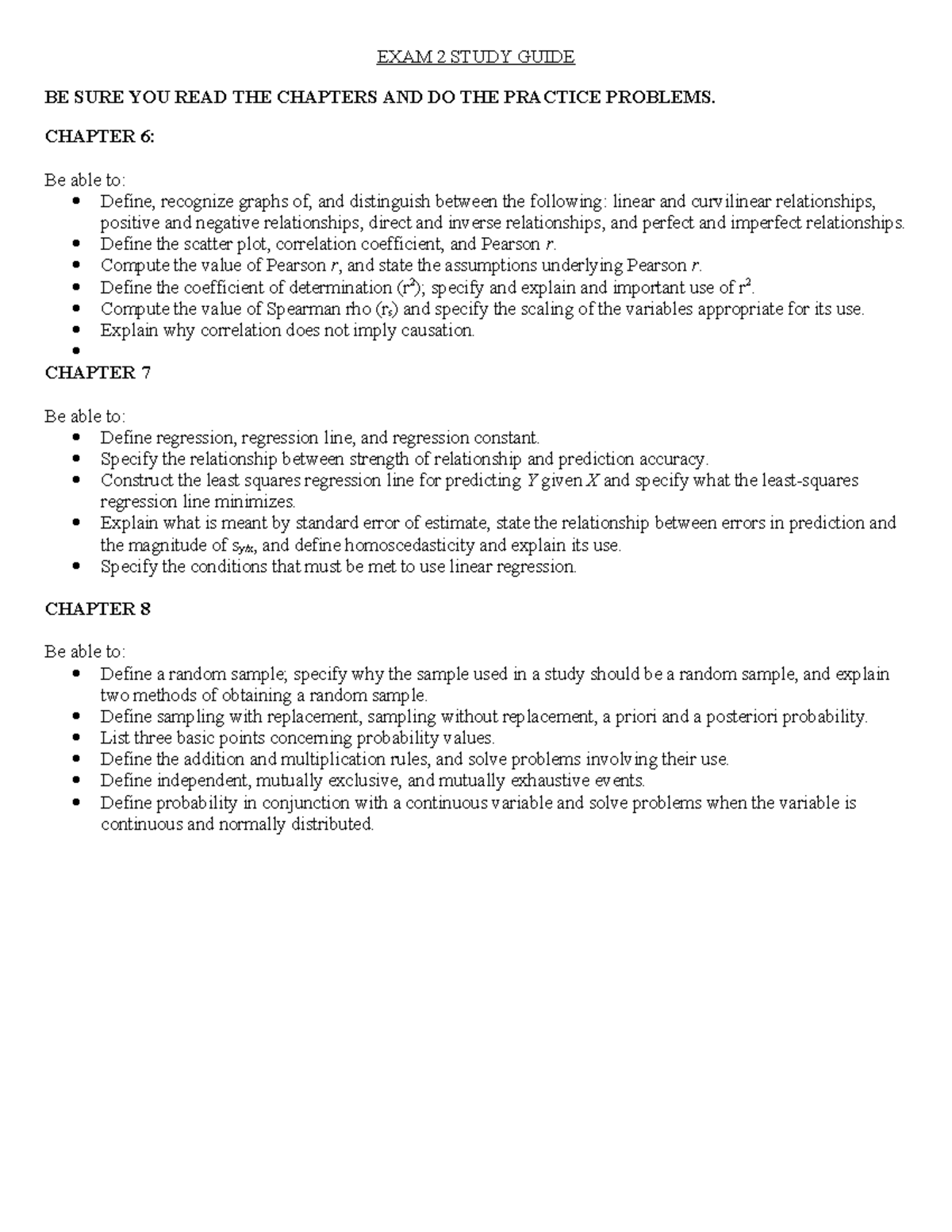 EXAM 2 STUDY GUIDE: Stats Concepts from Chapters 6-8 - Studocu